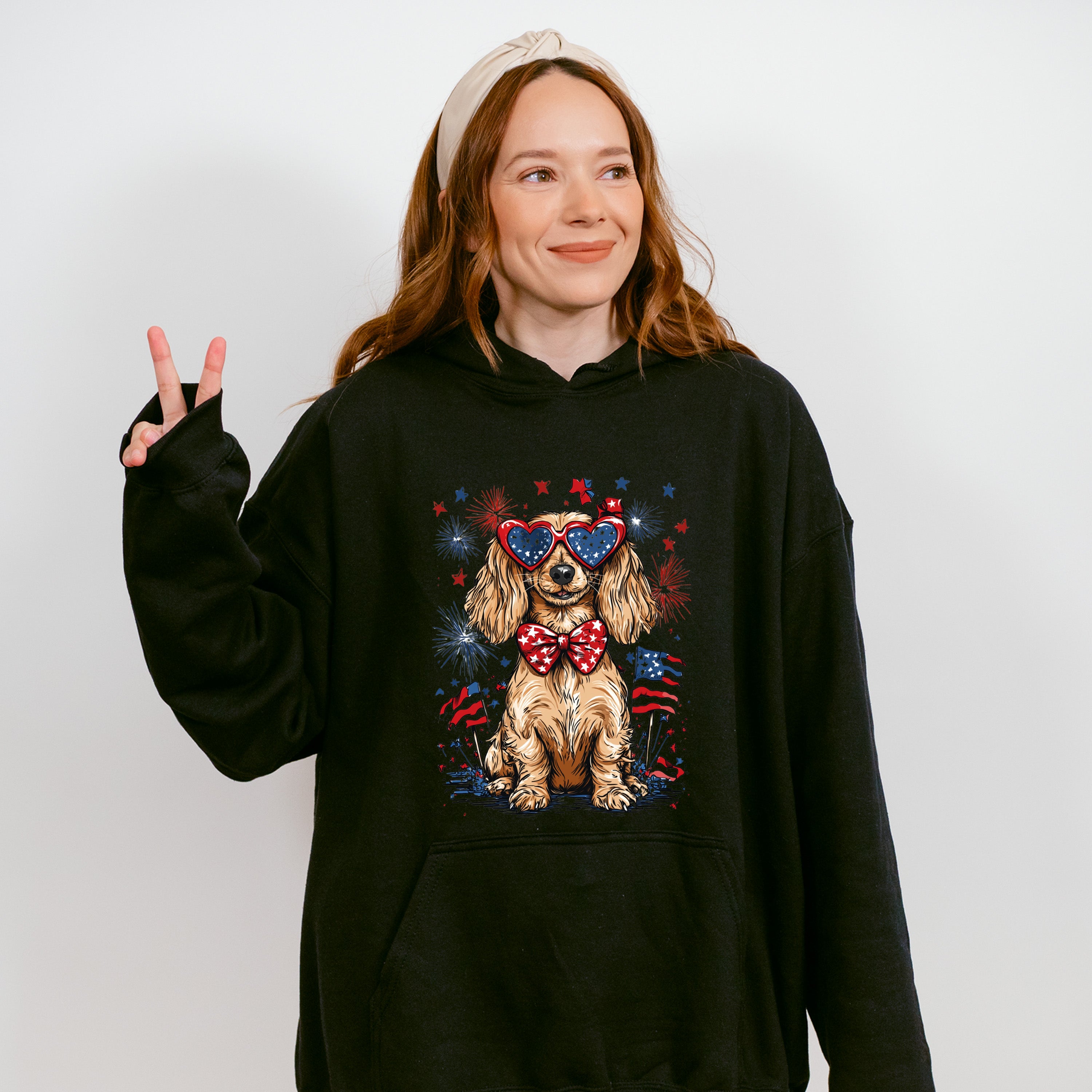 Spaniel And Fireworks - 4th Of July Unisex Crewneck T-Shirt Sweatshirt Hoodie