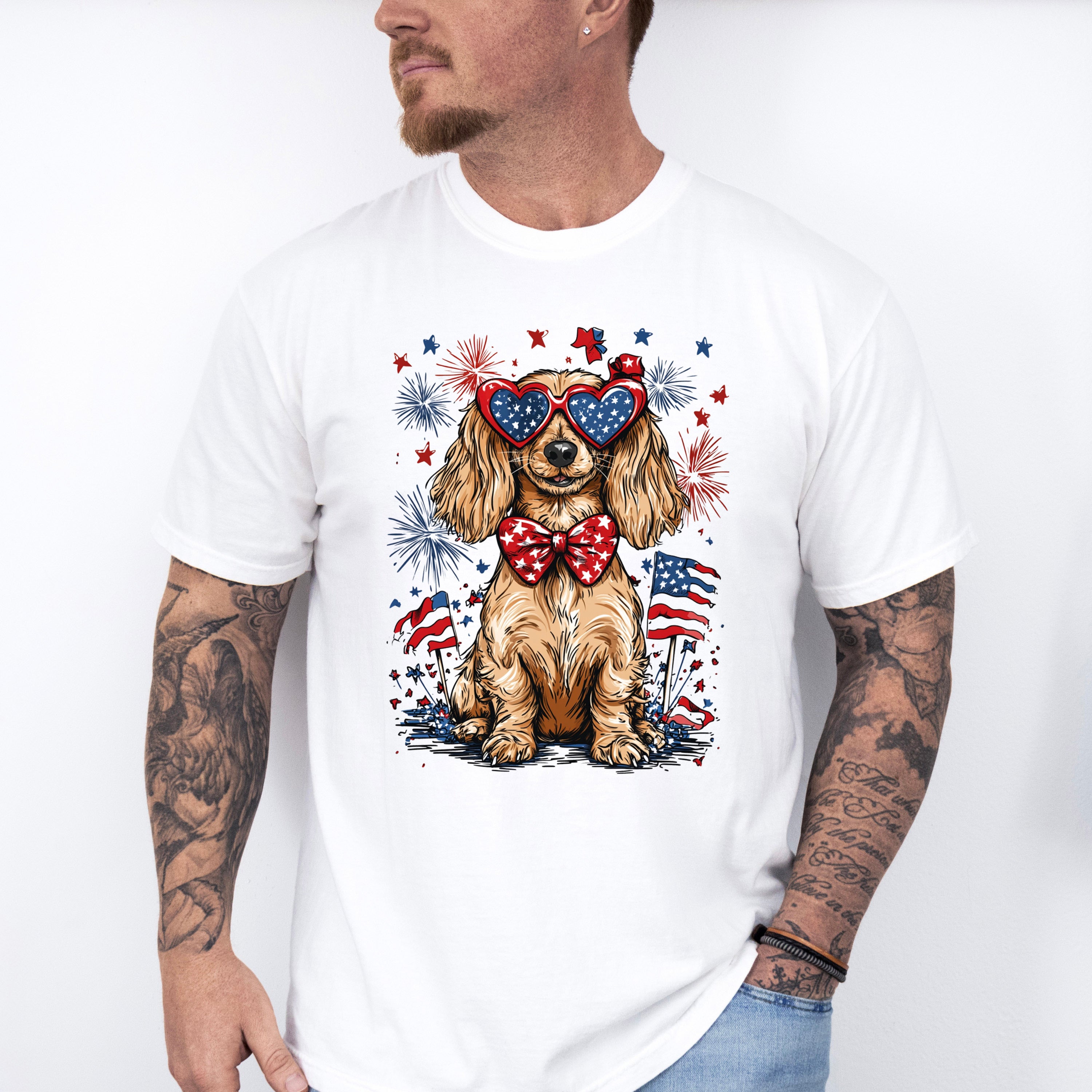 Spaniel And Fireworks - 4th Of July Unisex Crewneck T-Shirt Sweatshirt Hoodie