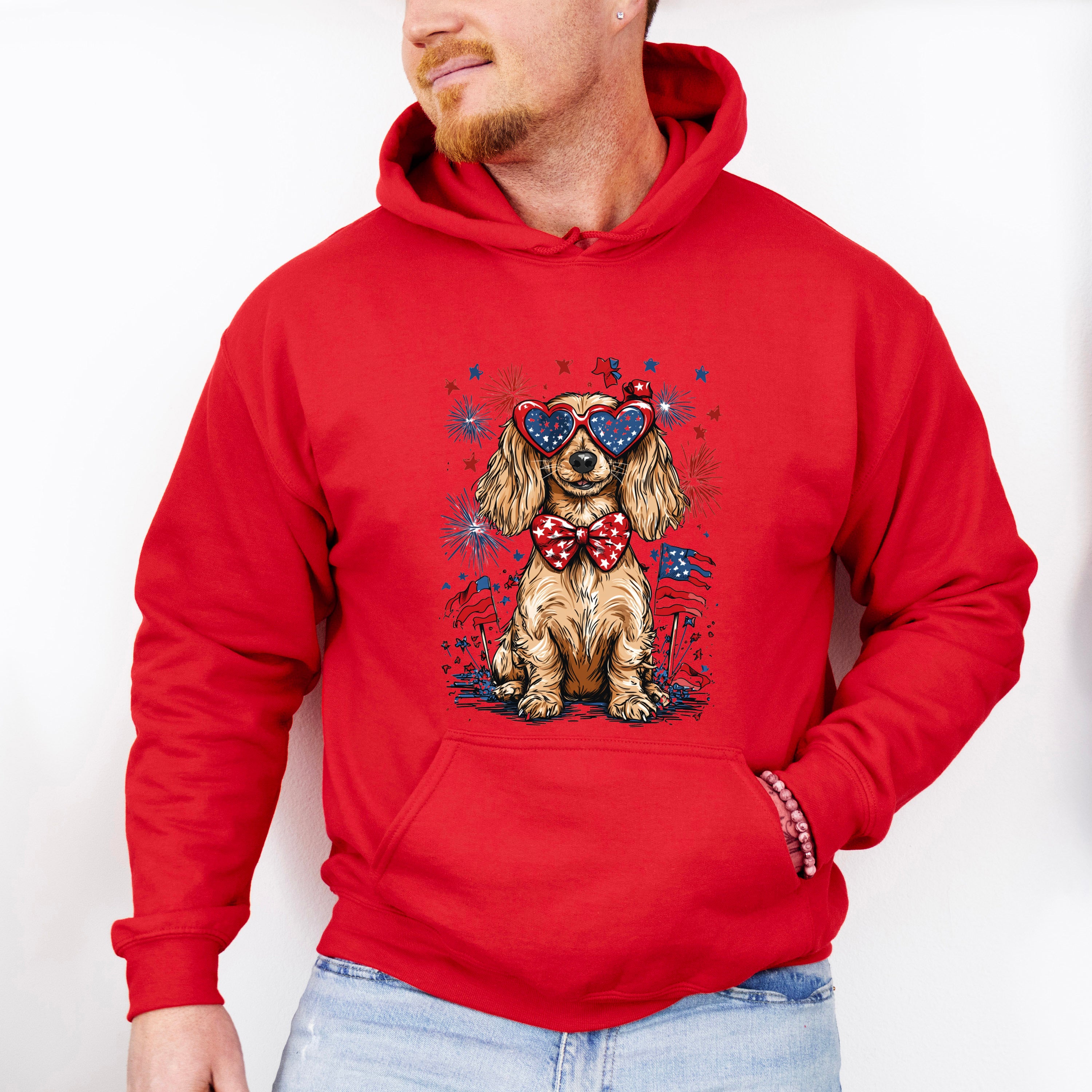 Spaniel And Fireworks - 4th Of July Unisex Crewneck T-Shirt Sweatshirt Hoodie