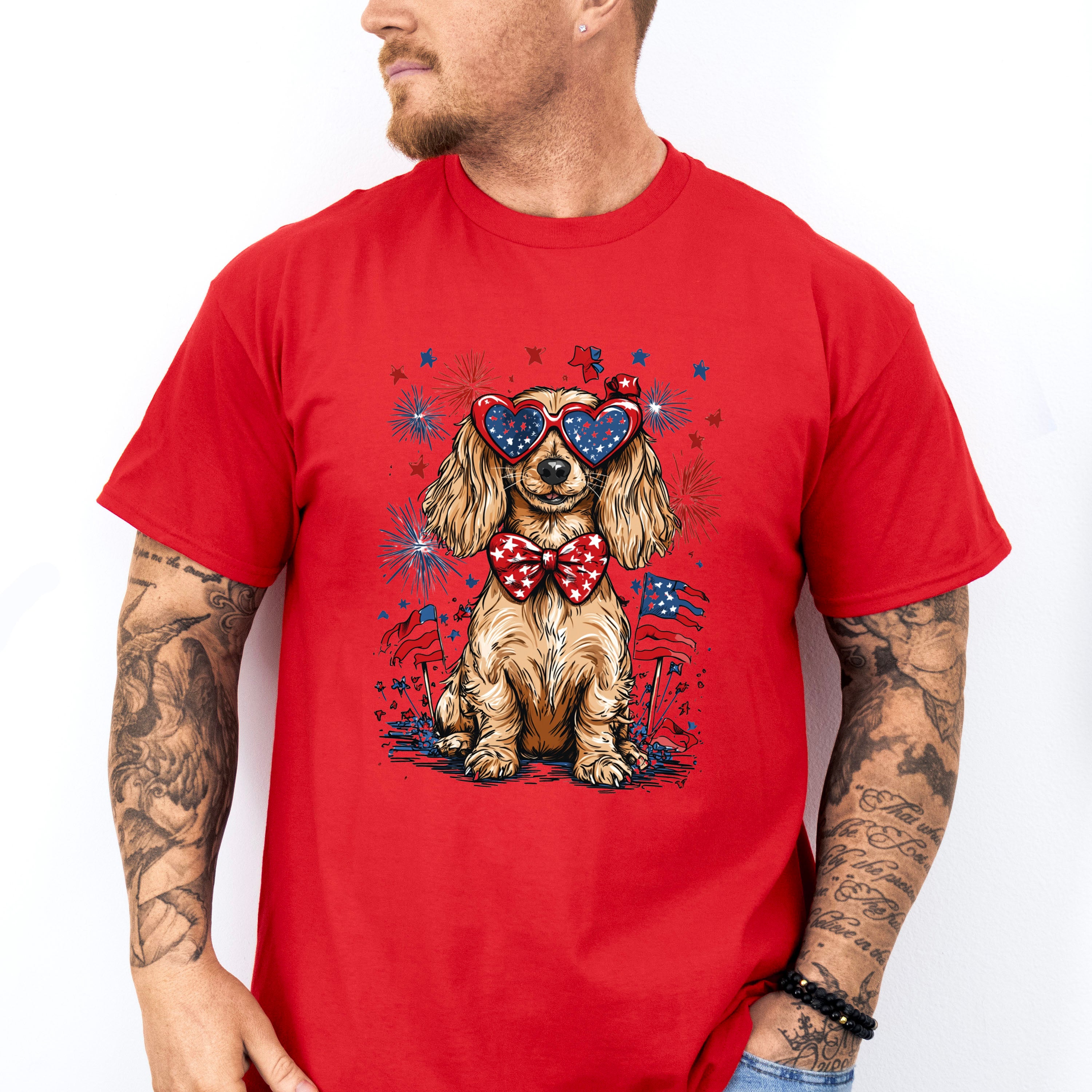 Spaniel And Fireworks - 4th Of July Unisex Crewneck T-Shirt Sweatshirt Hoodie