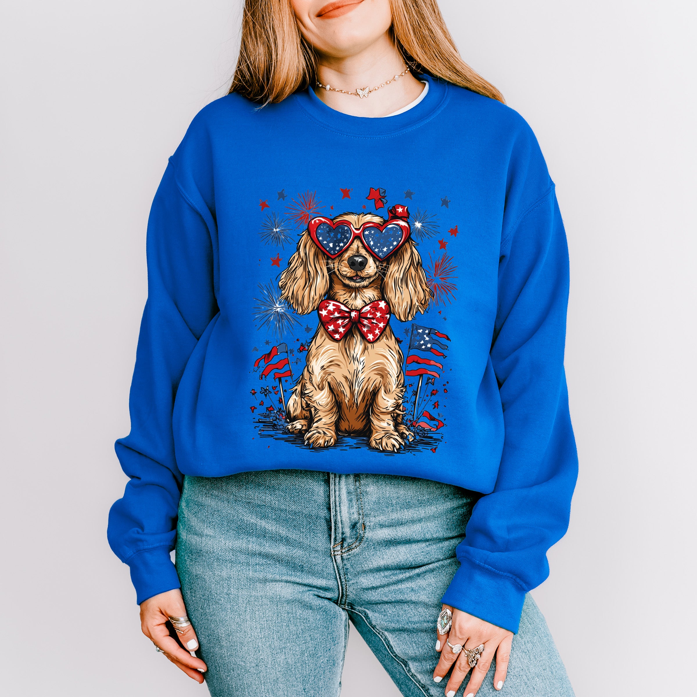 Spaniel And Fireworks - 4th Of July Unisex Crewneck T-Shirt Sweatshirt Hoodie