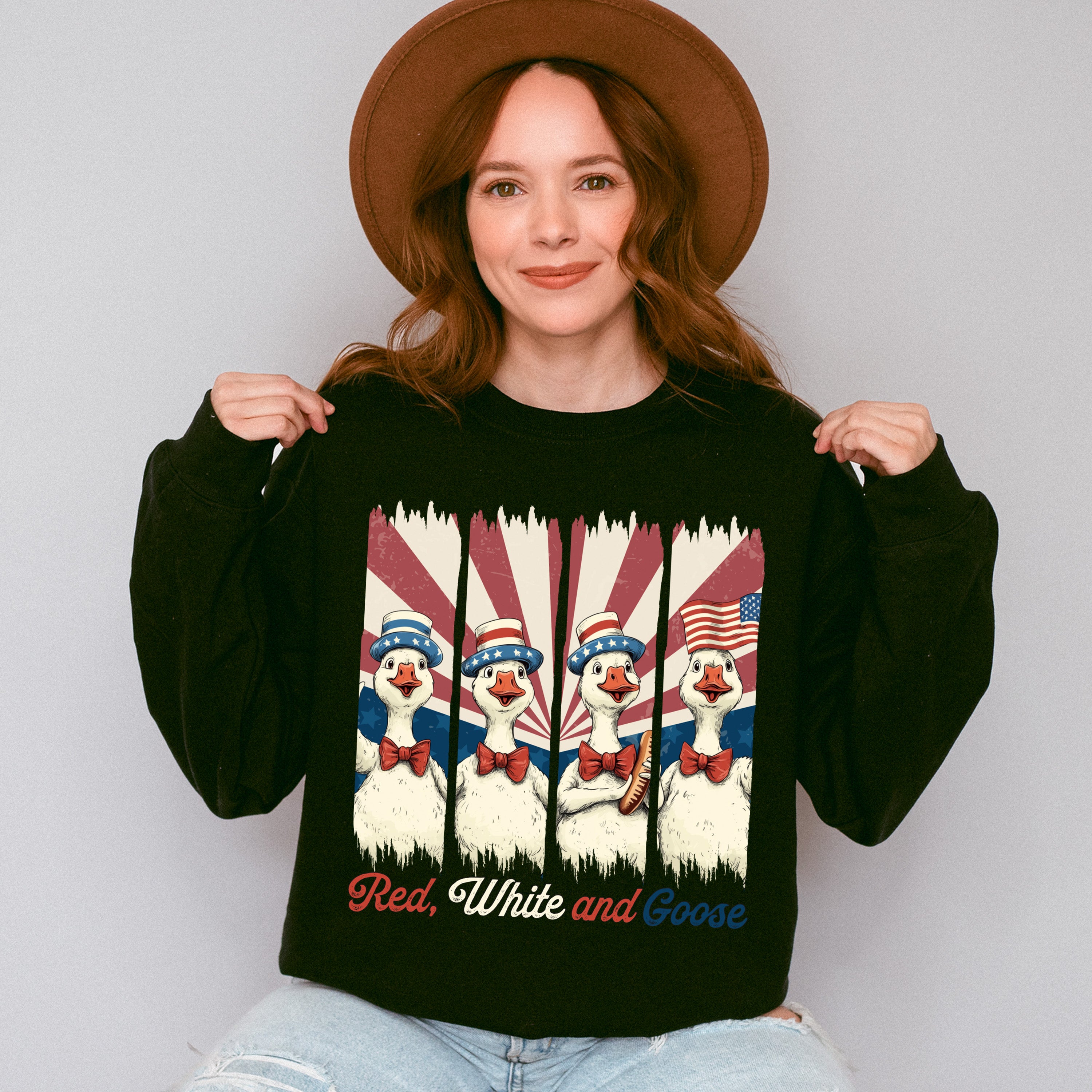 Red White And Goose US Flag - 4th Of July Unisex Crewneck T-Shirt Sweatshirt Hoodie