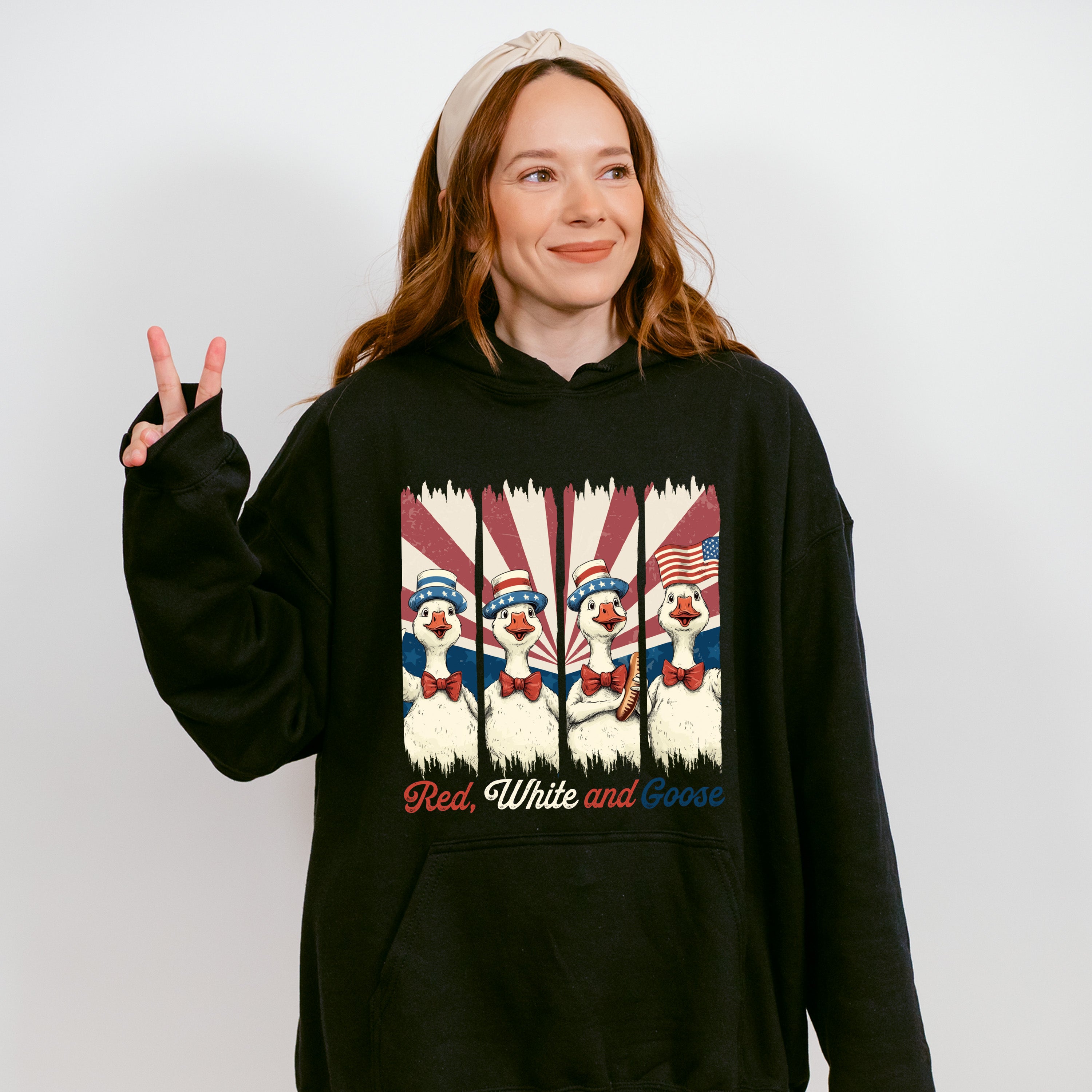 Red White And Goose US Flag - 4th Of July Unisex Crewneck T-Shirt Sweatshirt Hoodie