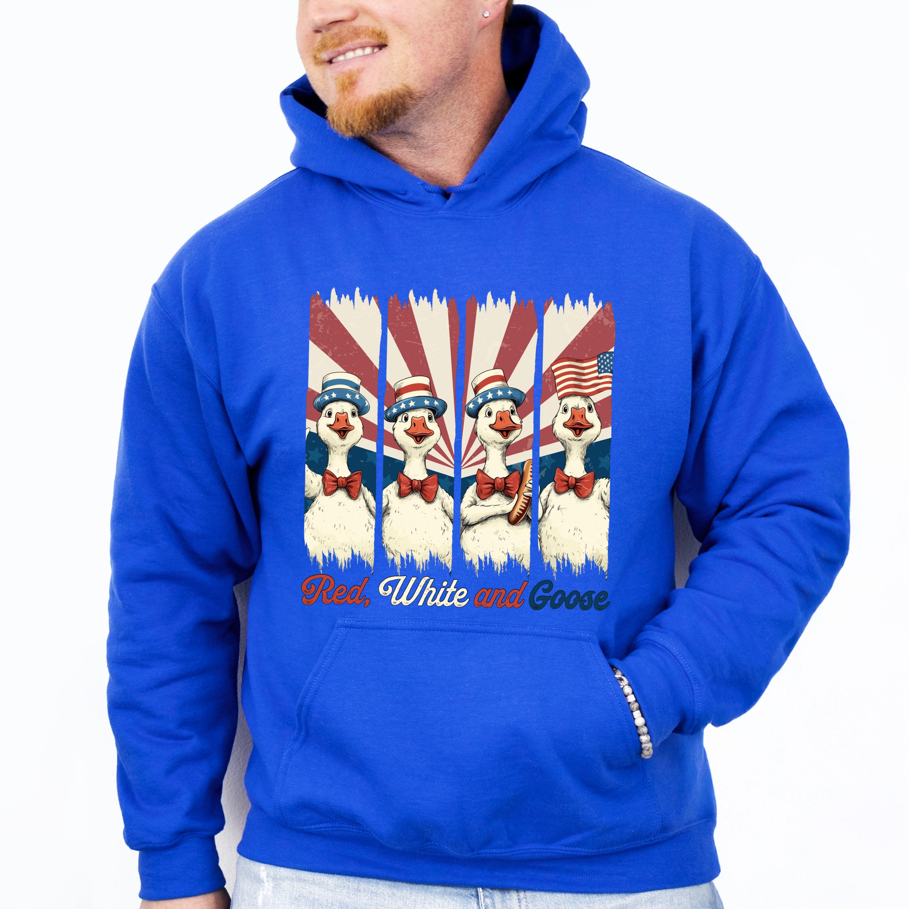 Red White And Goose US Flag - 4th Of July Unisex Crewneck T-Shirt Sweatshirt Hoodie