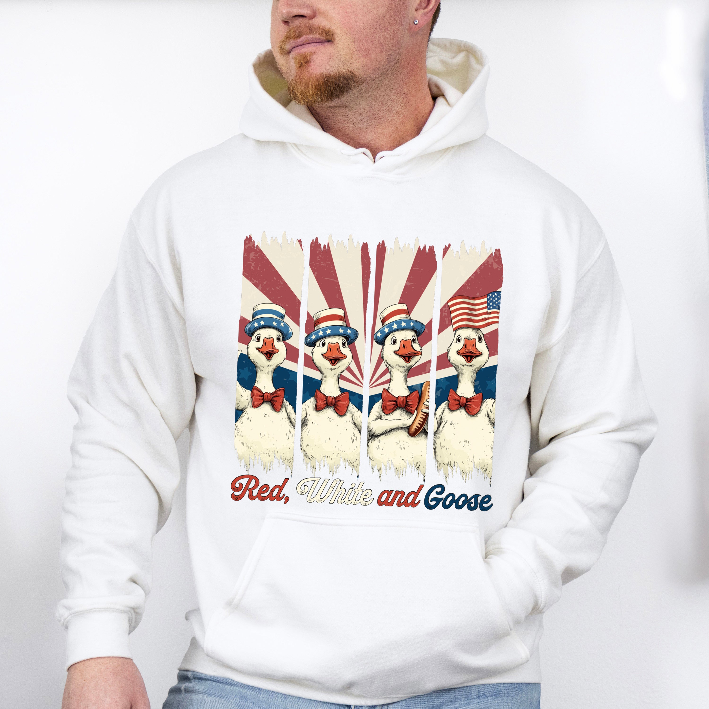 Red White And Goose US Flag - 4th Of July Unisex Crewneck T-Shirt Sweatshirt Hoodie