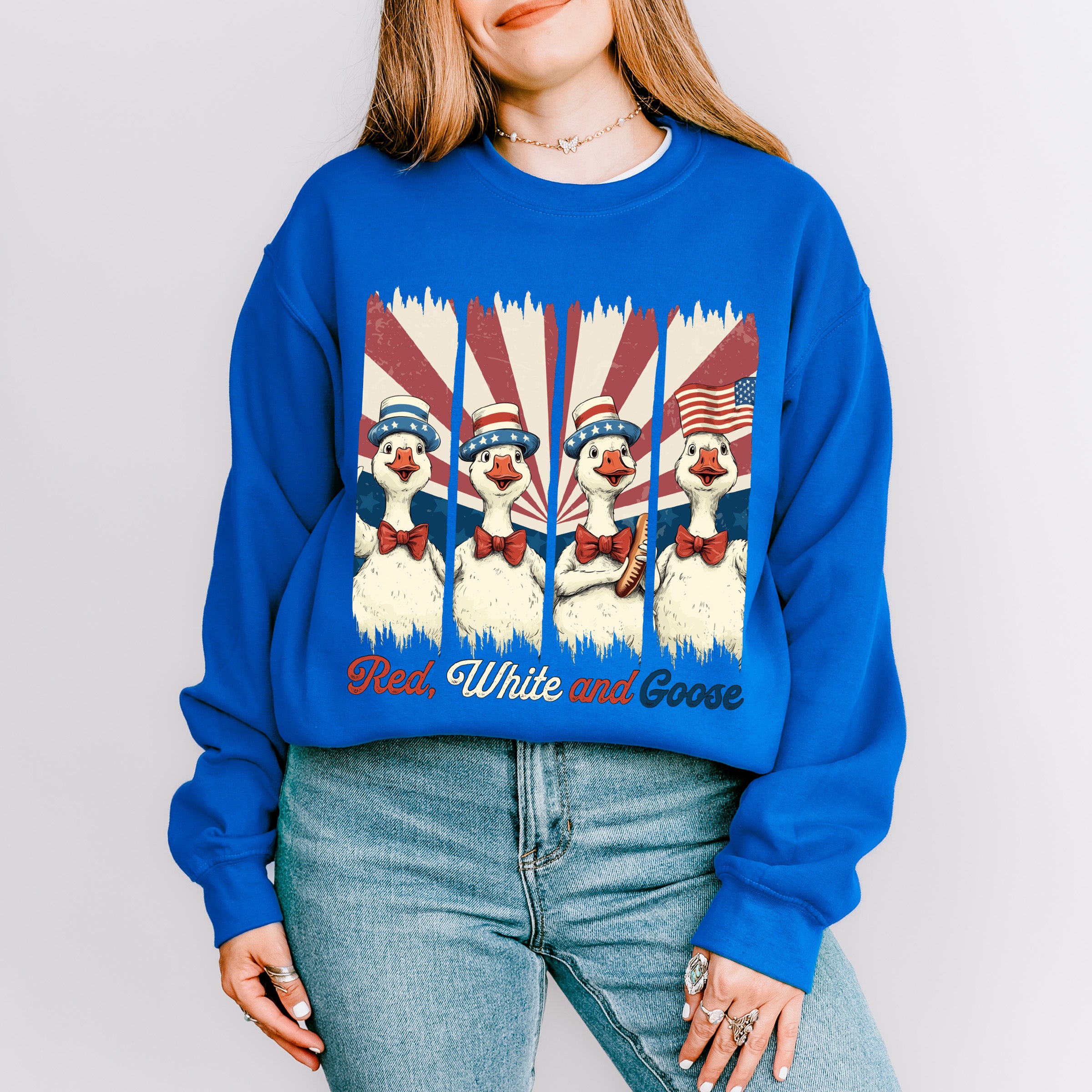 Red White And Goose US Flag - 4th Of July Unisex Crewneck T-Shirt Sweatshirt Hoodie