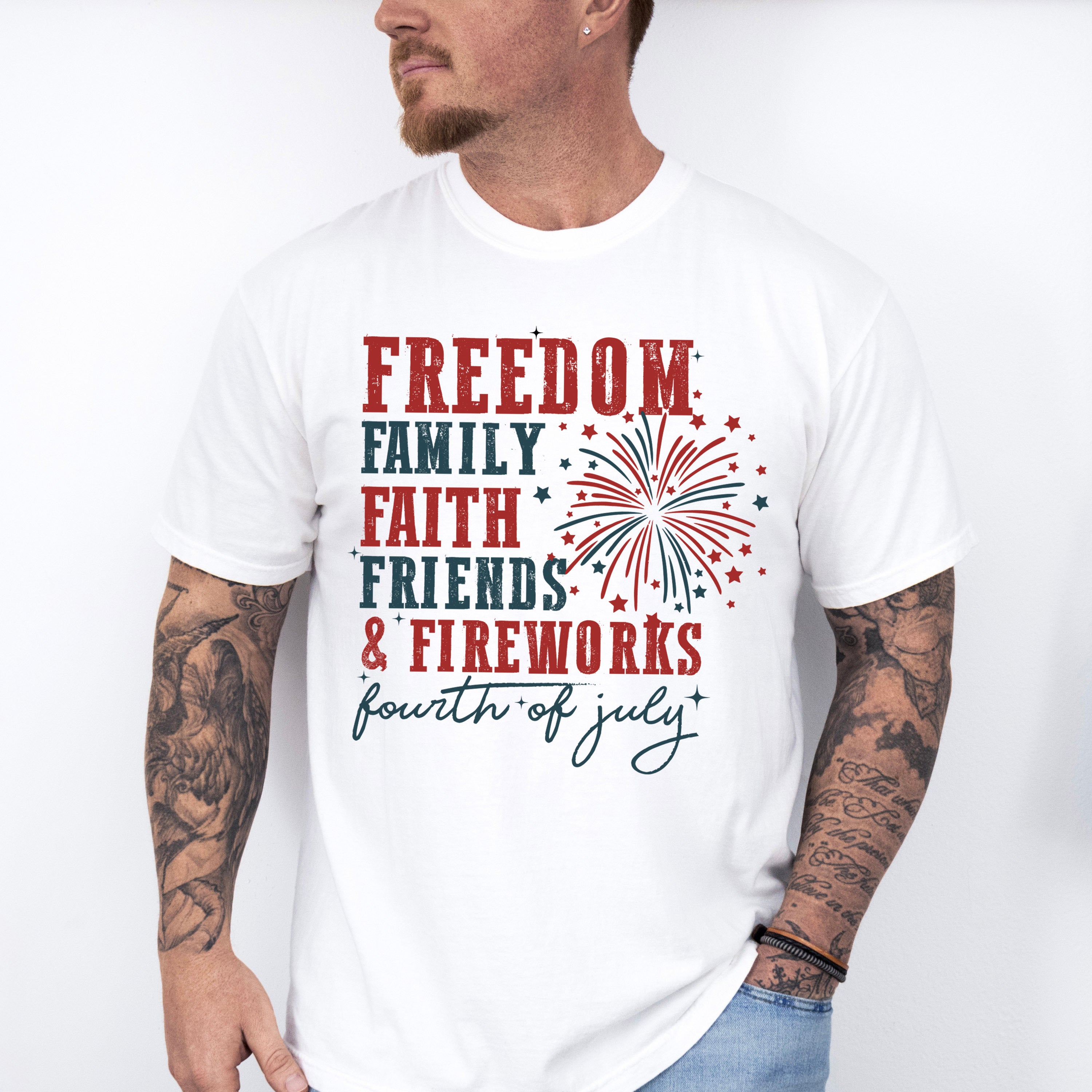 Freedom Family Faith Friends &amp; Fireworks - 4th Of July Unisex Crewneck T-Shirt Sweatshirt Hoodie