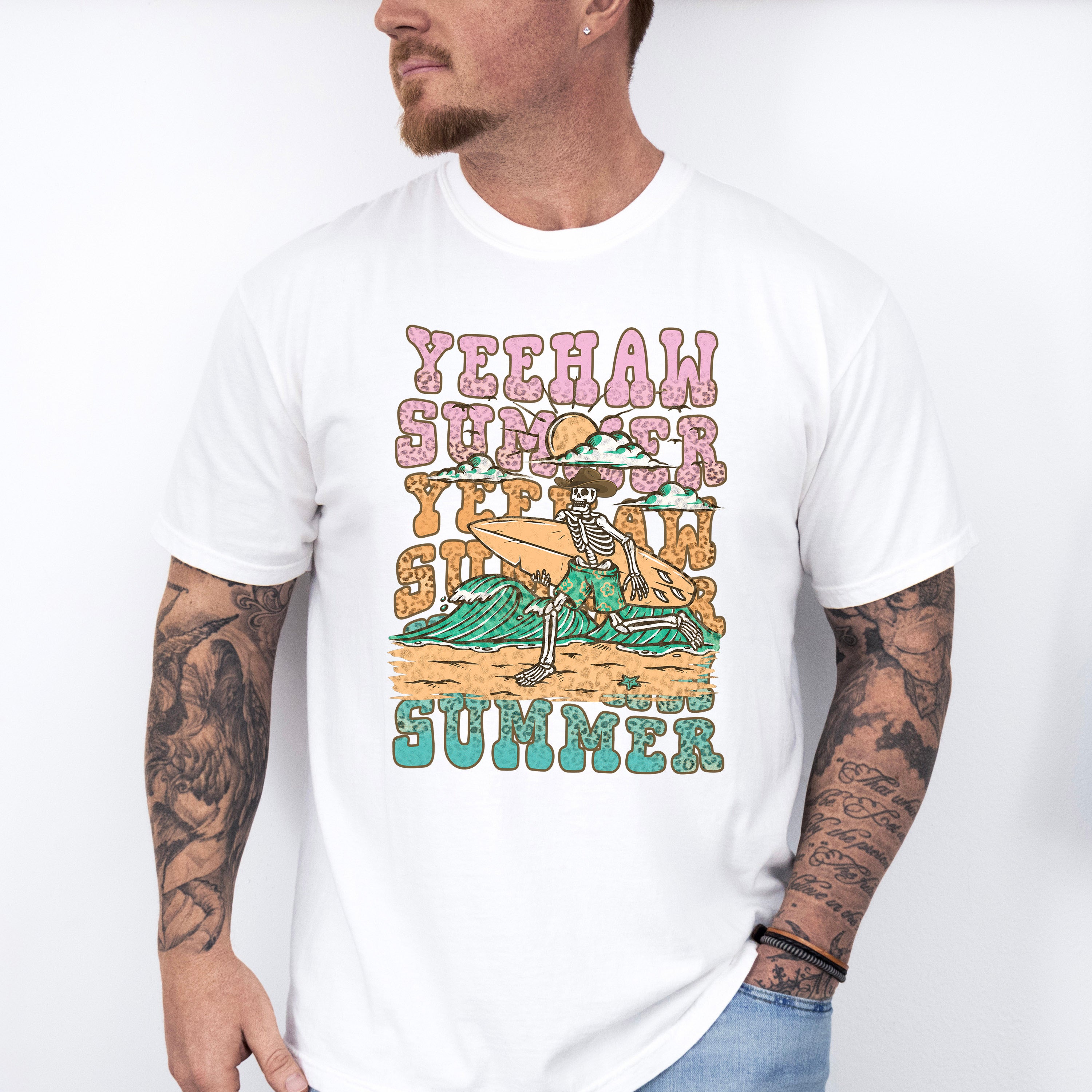 Yeehaw Summer Skeleton - Surfing Theme Unisex Crewneck T-Shirt Sweatshirt Hoodie