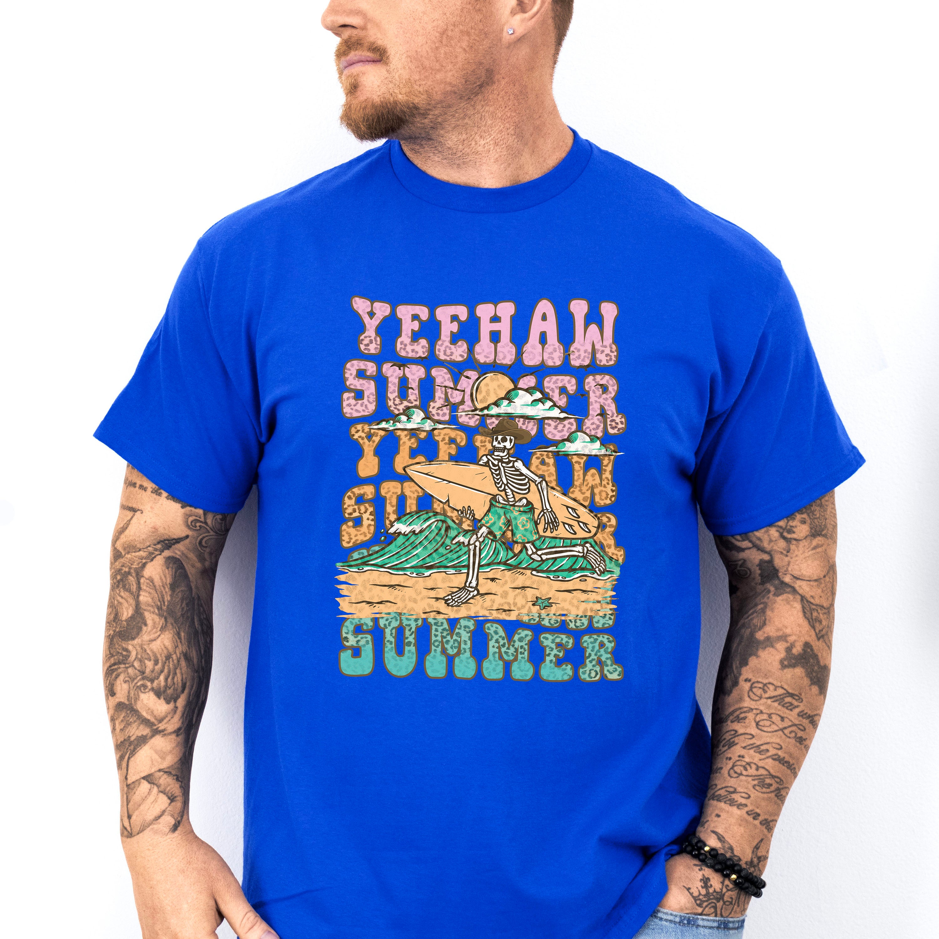 Yeehaw Summer Skeleton - Surfing Theme Unisex Crewneck T-Shirt Sweatshirt Hoodie