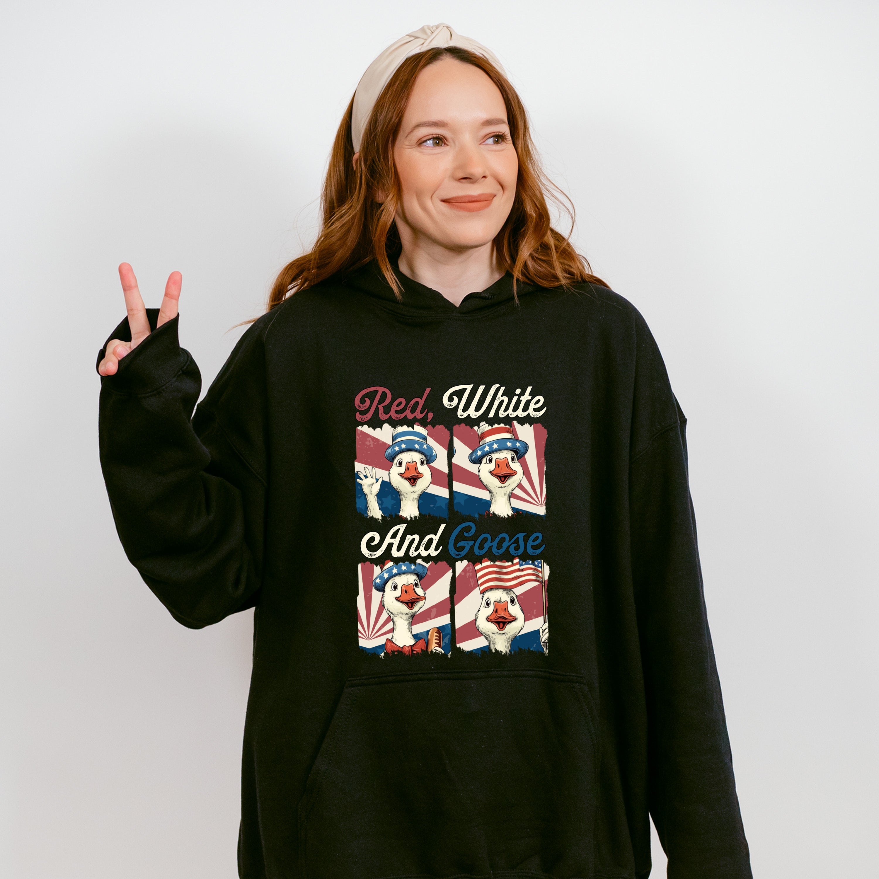 Red White And Goose Collage - 4th Of July Unisex Crewneck T-Shirt Sweatshirt Hoodie