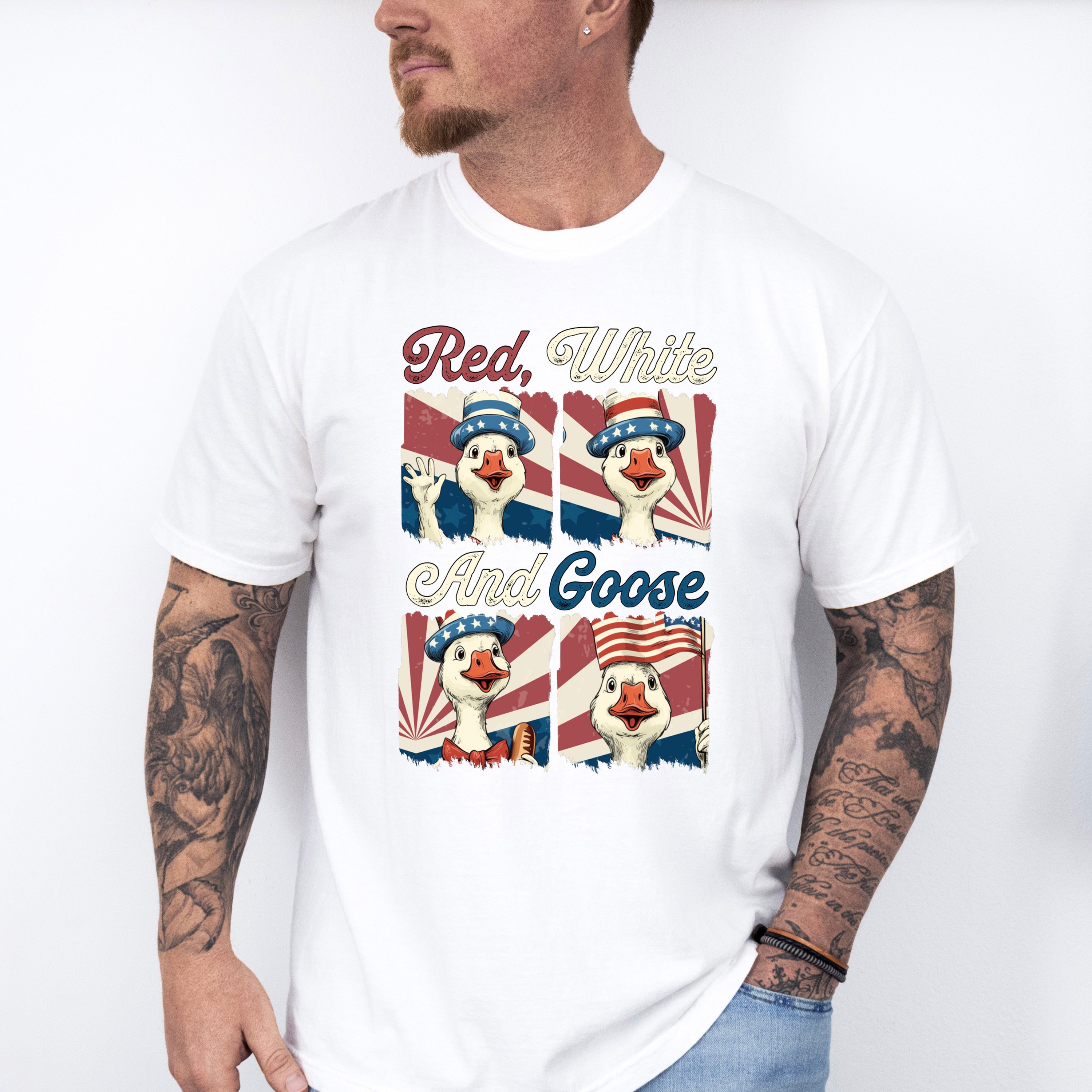 Red White And Goose Collage - 4th Of July Unisex Crewneck T-Shirt Sweatshirt Hoodie