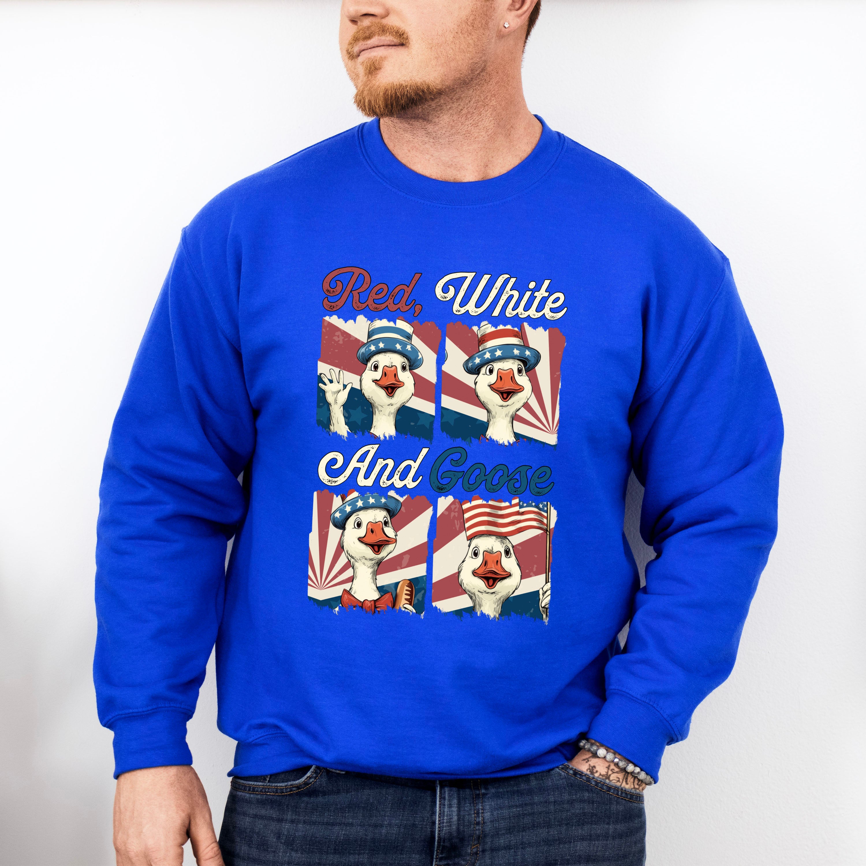 Red White And Goose Collage - 4th Of July Unisex Crewneck T-Shirt Sweatshirt Hoodie