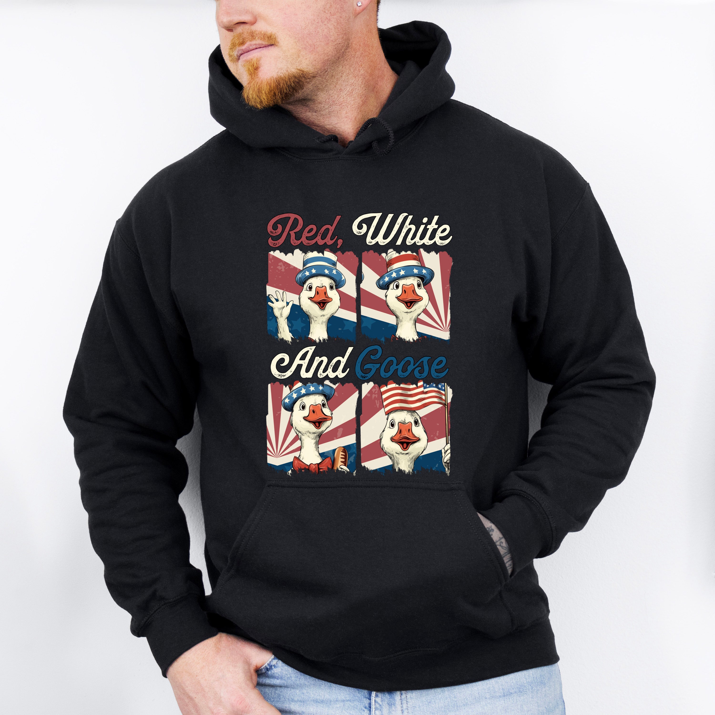 Red White And Goose Collage - 4th Of July Unisex Crewneck T-Shirt Sweatshirt Hoodie