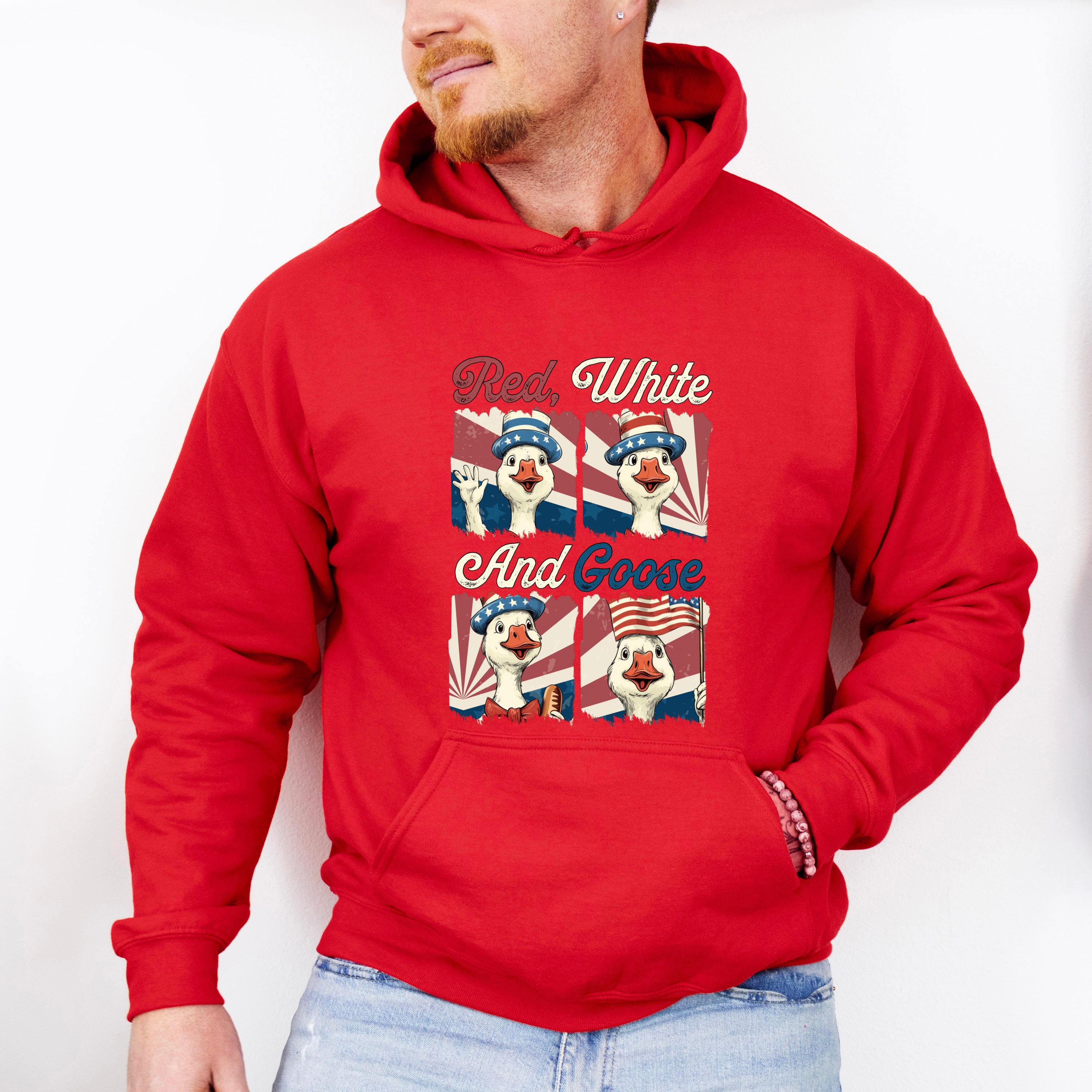Red White And Goose Collage - 4th Of July Unisex Crewneck T-Shirt Sweatshirt Hoodie