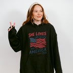 She Loves Jesus And America Too US Flag Design - 4th Of July Unisex Crewneck T-Shirt Sweatshirt Hoodie