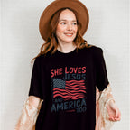 She Loves Jesus And America Too US Flag Design - 4th Of July Unisex Crewneck T-Shirt Sweatshirt Hoodie