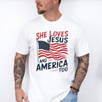 She Loves Jesus And America Too US Flag Design - 4th Of July Unisex Crewneck T-Shirt Sweatshirt Hoodie