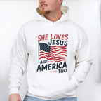 She Loves Jesus And America Too US Flag Design - 4th Of July Unisex Crewneck T-Shirt Sweatshirt Hoodie
