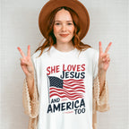 She Loves Jesus And America Too US Flag Design - 4th Of July Unisex Crewneck T-Shirt Sweatshirt Hoodie