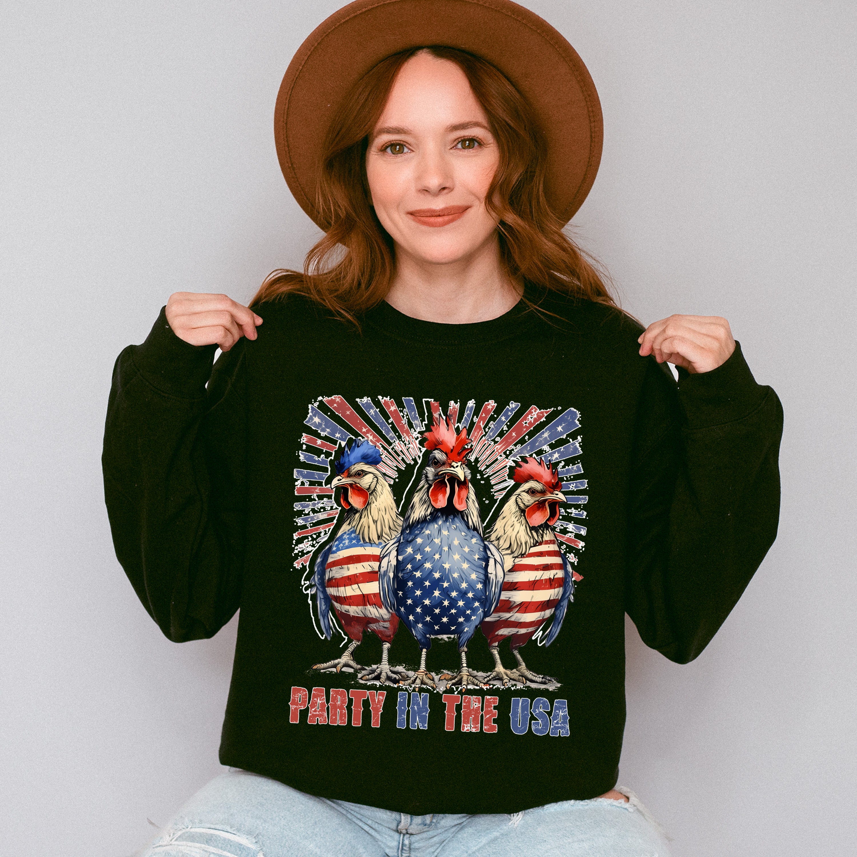 Party In The USA Roosters - 4th Of July Unisex Crewneck T-Shirt Sweatshirt Hoodie