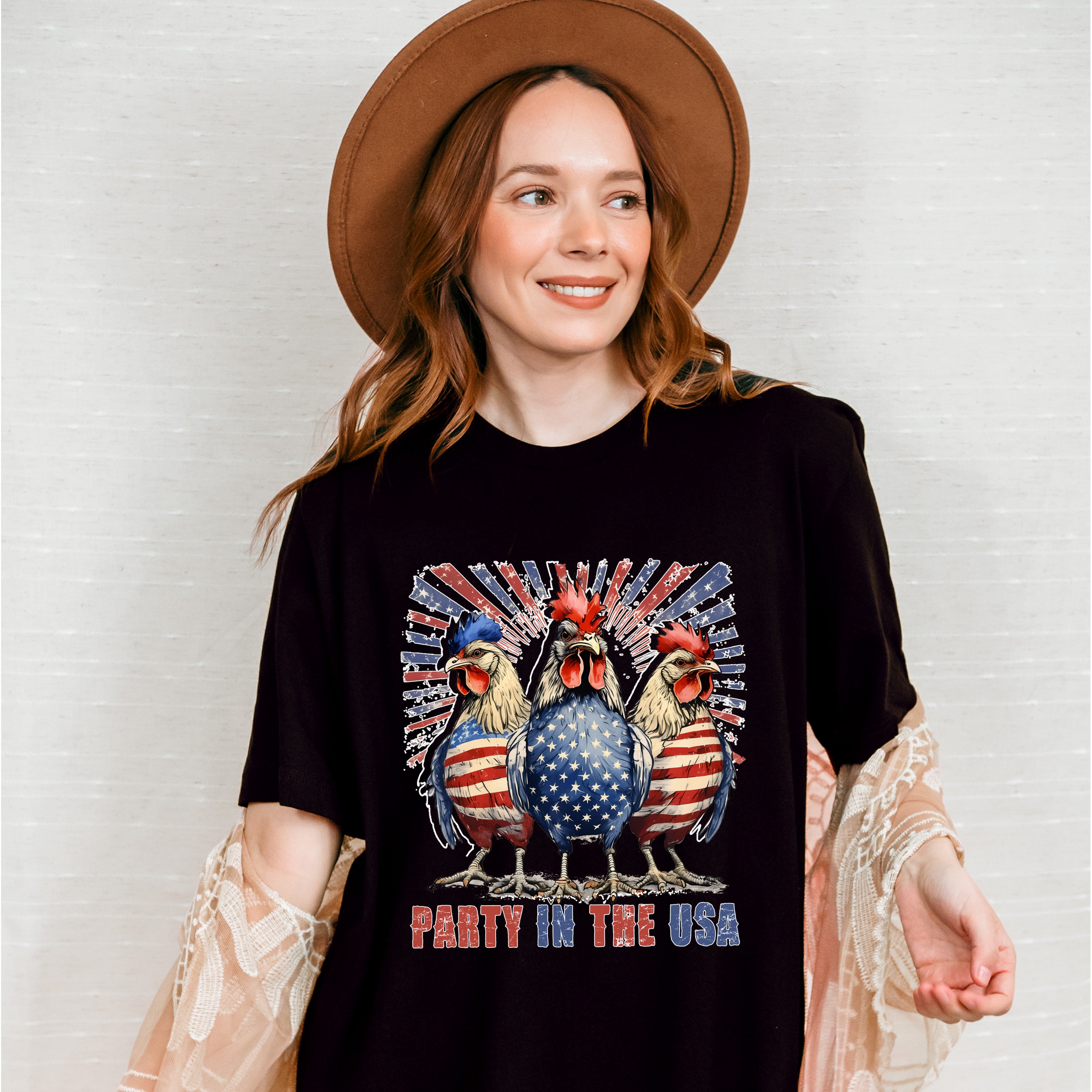 Party In The USA Roosters - 4th Of July Unisex Crewneck T-Shirt Sweatshirt Hoodie