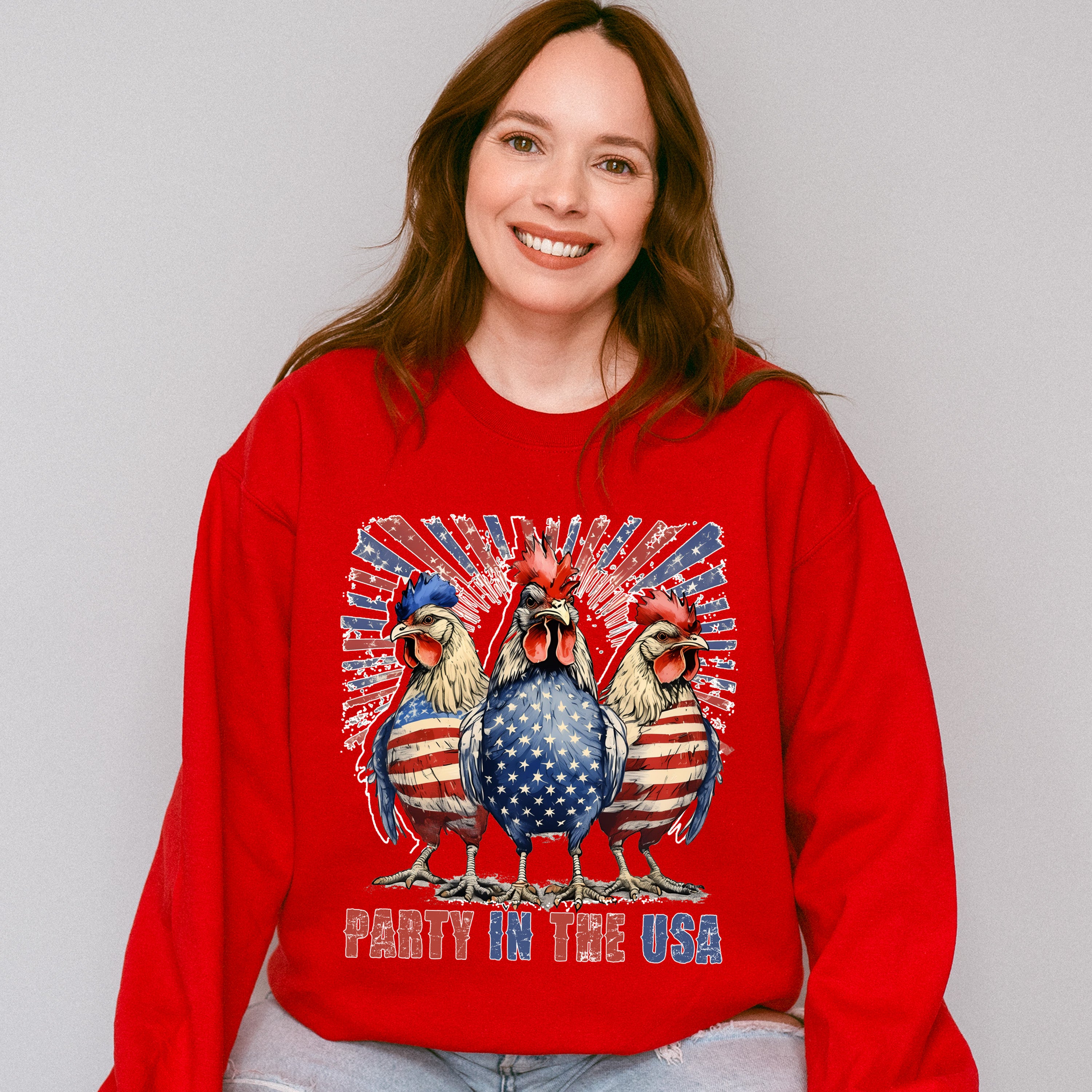 Party In The USA Roosters - 4th Of July Unisex Crewneck T-Shirt Sweatshirt Hoodie