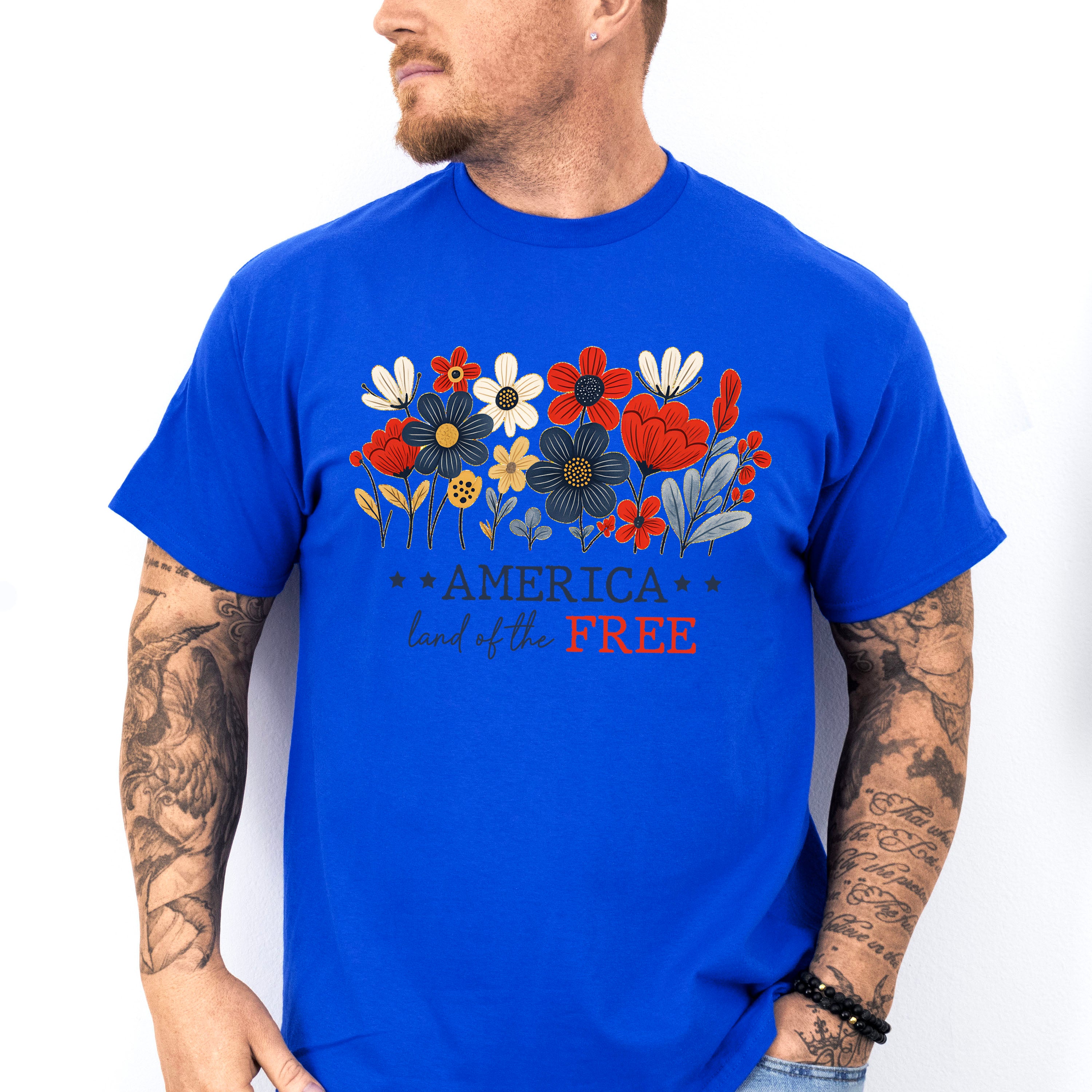 America Land Of The Free Flowers Design - 4th Of July Unisex Crewneck T-Shirt Sweatshirt Hoodie