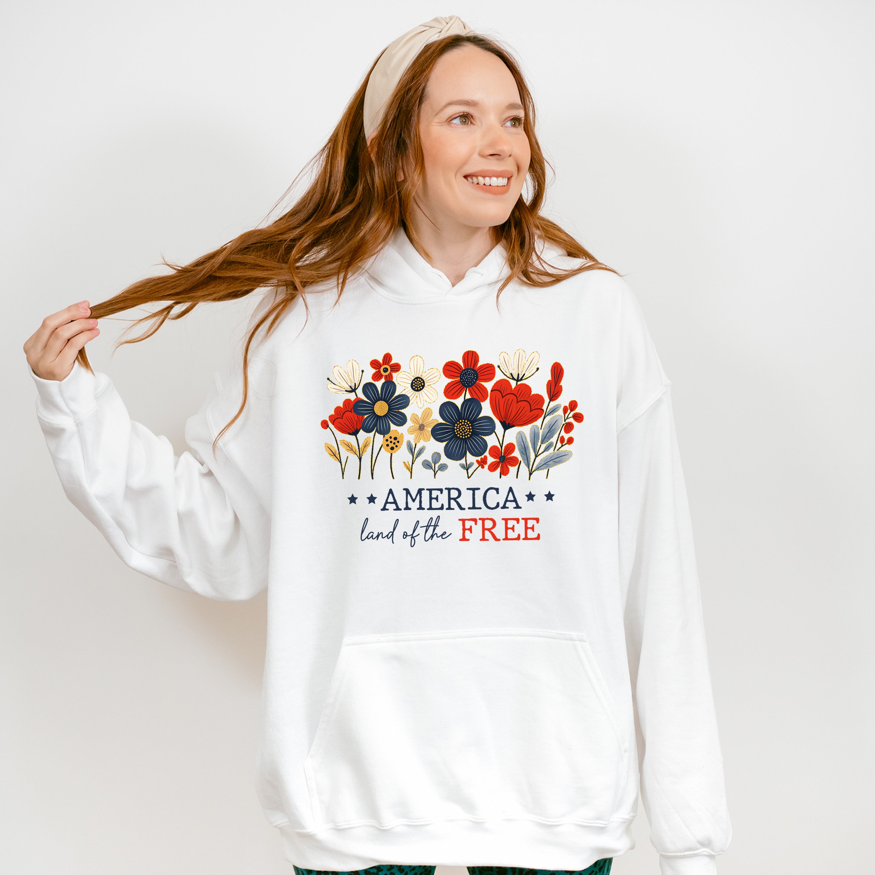 America Land Of The Free Flowers Design - 4th Of July Unisex Crewneck T-Shirt Sweatshirt Hoodie