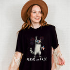 Feral & Free Raccoon Fireworks Design - 4th Of July Unisex Crewneck T-Shirt Sweatshirt Hoodie