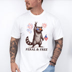 Feral & Free Raccoon Fireworks Design - 4th Of July Unisex Crewneck T-Shirt Sweatshirt Hoodie