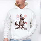 Feral & Free Raccoon Fireworks Design - 4th Of July Unisex Crewneck T-Shirt Sweatshirt Hoodie