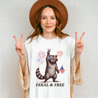 Feral & Free Raccoon Fireworks Design - 4th Of July Unisex Crewneck T-Shirt Sweatshirt Hoodie