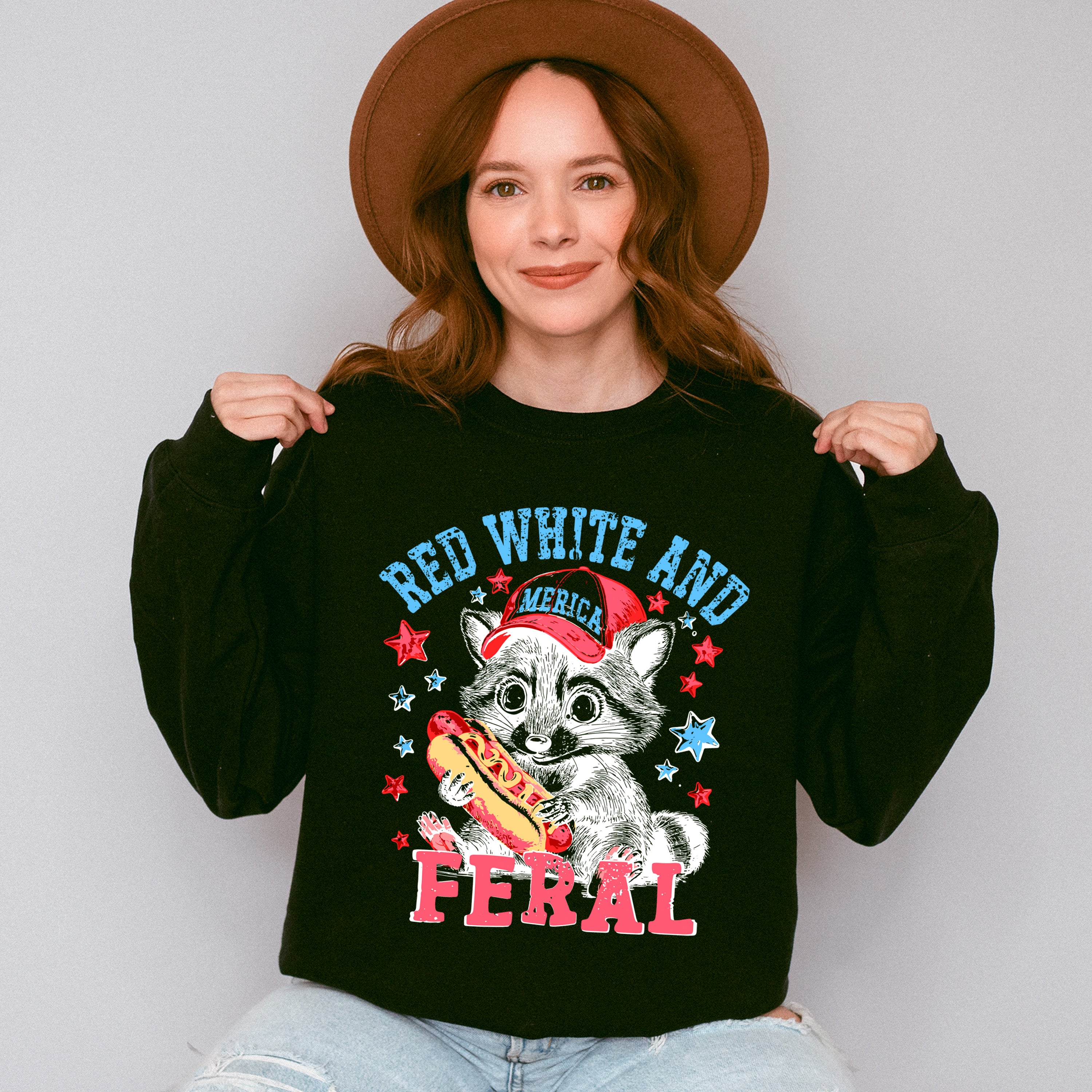 Red White And Feral Baby Raccoon - 4th Of July Unisex Crewneck T-Shirt Sweatshirt Hoodie