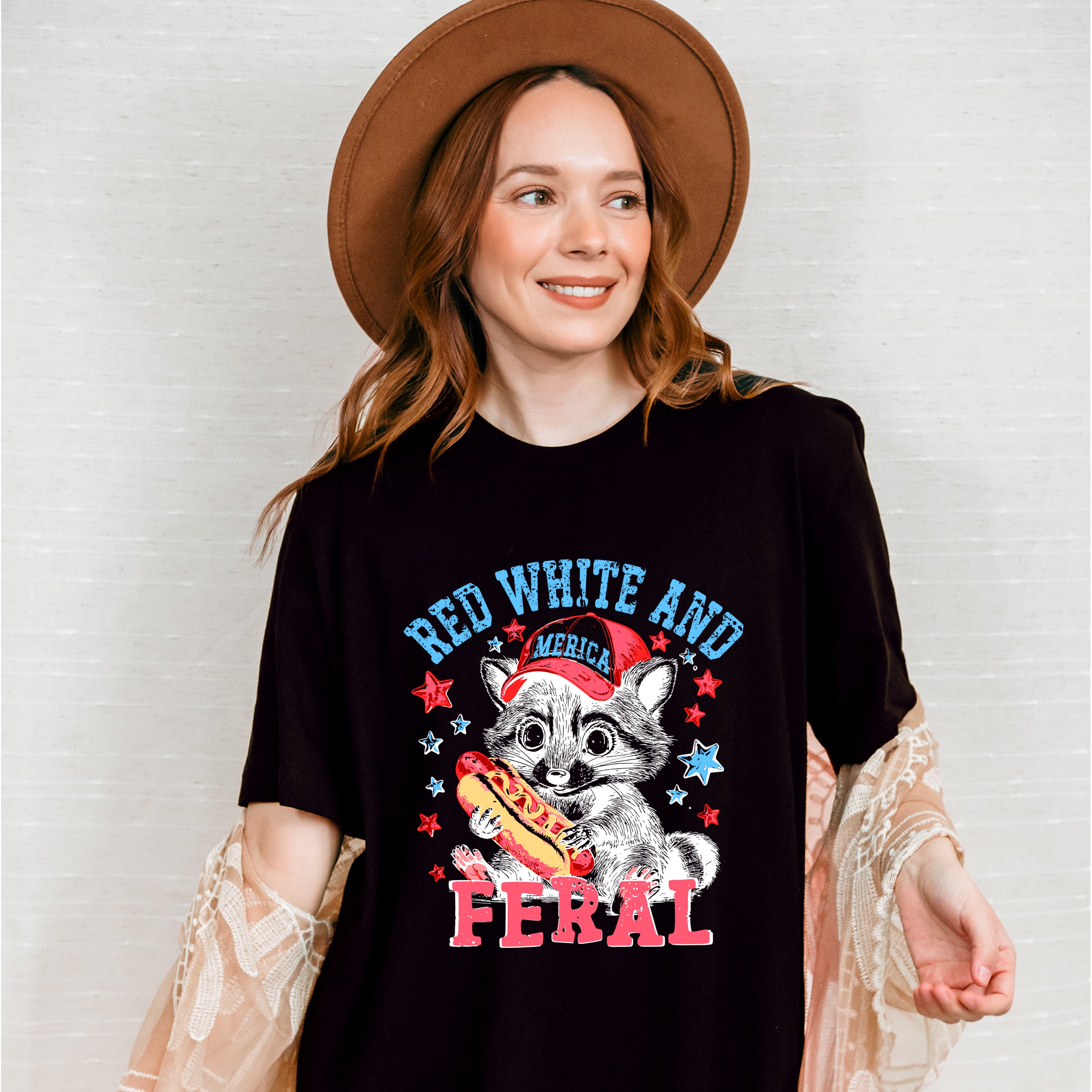 Red White And Feral Baby Raccoon - 4th Of July Unisex Crewneck T-Shirt Sweatshirt Hoodie