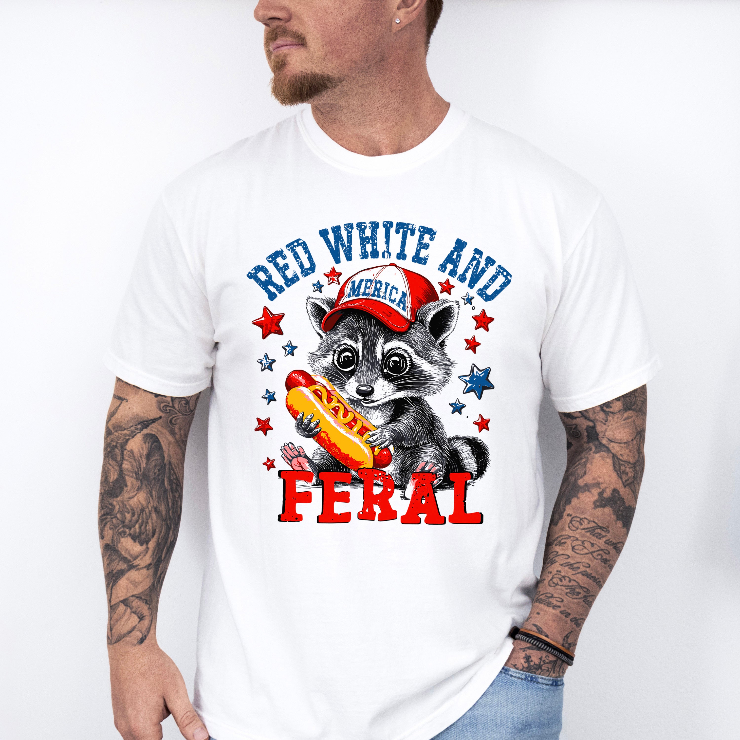 Red White And Feral Baby Raccoon - 4th Of July Unisex Crewneck T-Shirt Sweatshirt Hoodie