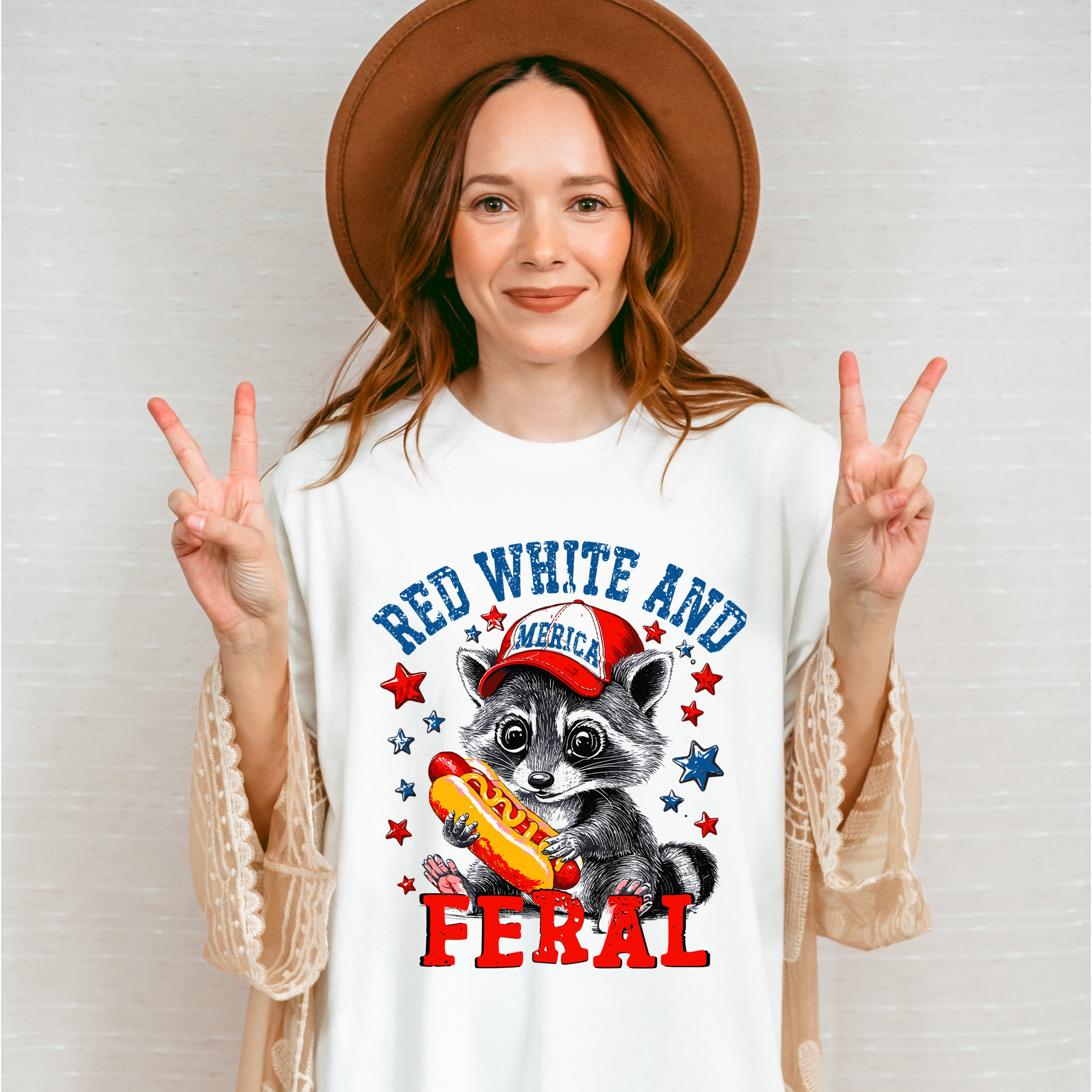Red White And Feral Baby Raccoon - 4th Of July Unisex Crewneck T-Shirt Sweatshirt Hoodie