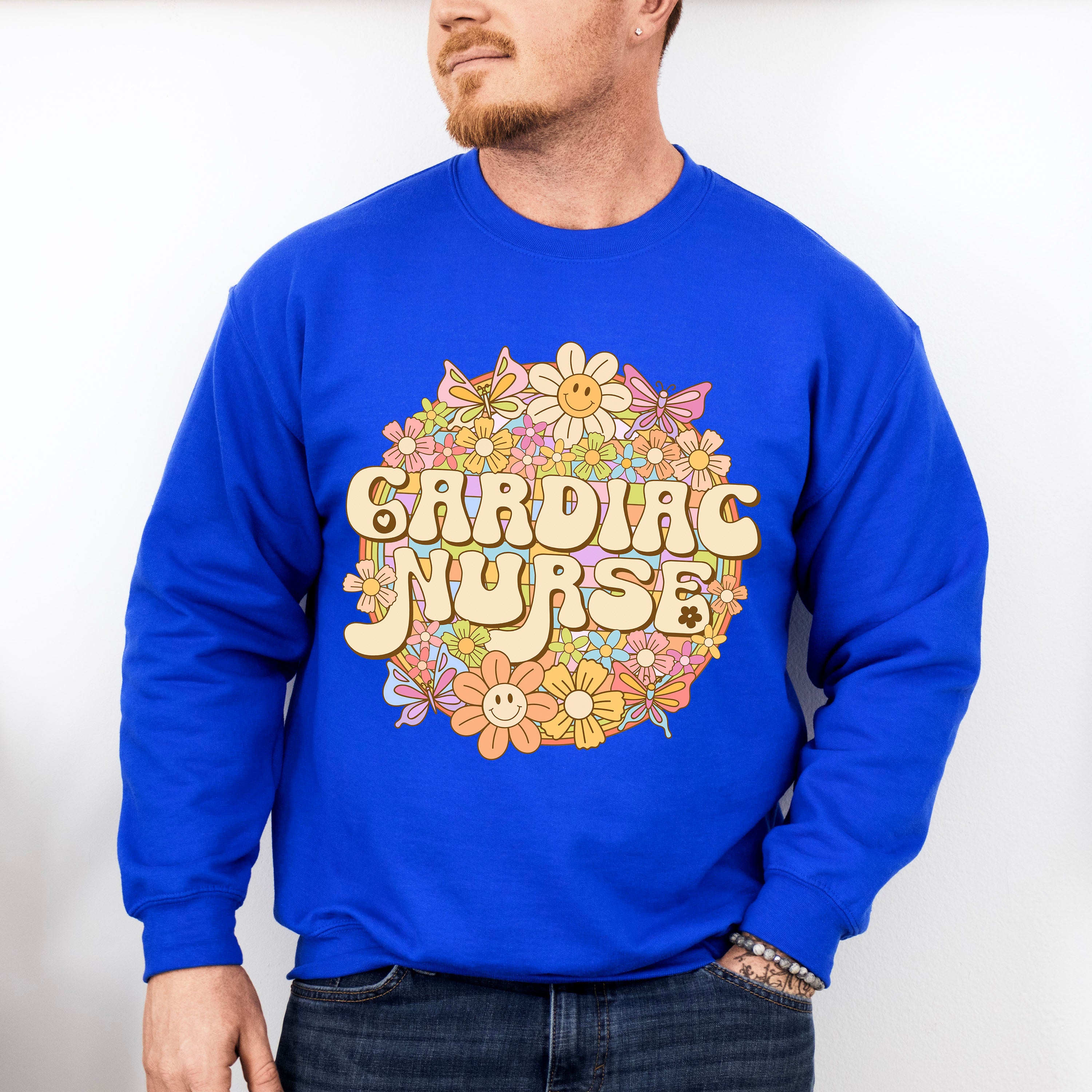Cardiac Nurse Floral Circle Design - Cardiac Nurse Unisex Crewneck T-Shirt Sweatshirt Hoodie