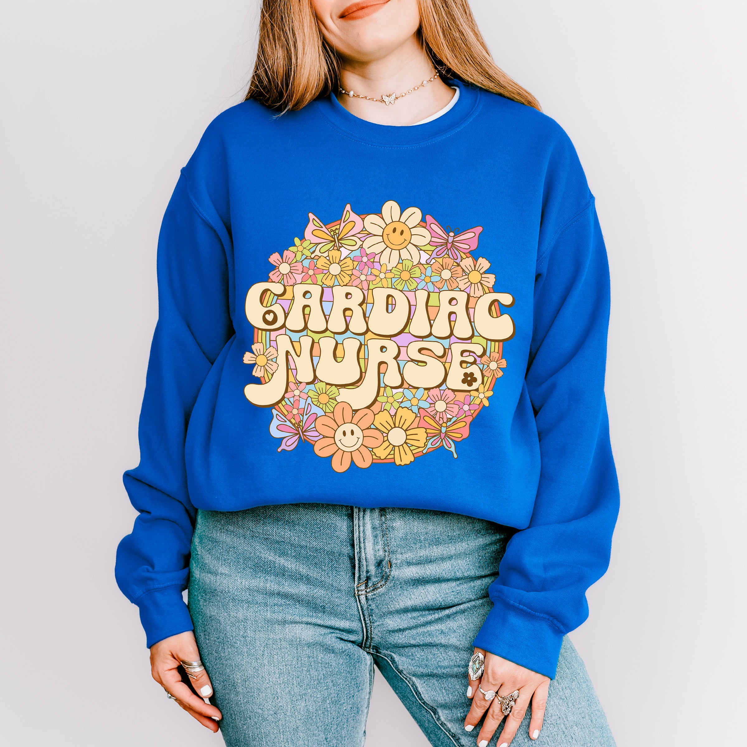 Cardiac Nurse Floral Circle Design - Cardiac Nurse Unisex Crewneck T-Shirt Sweatshirt Hoodie