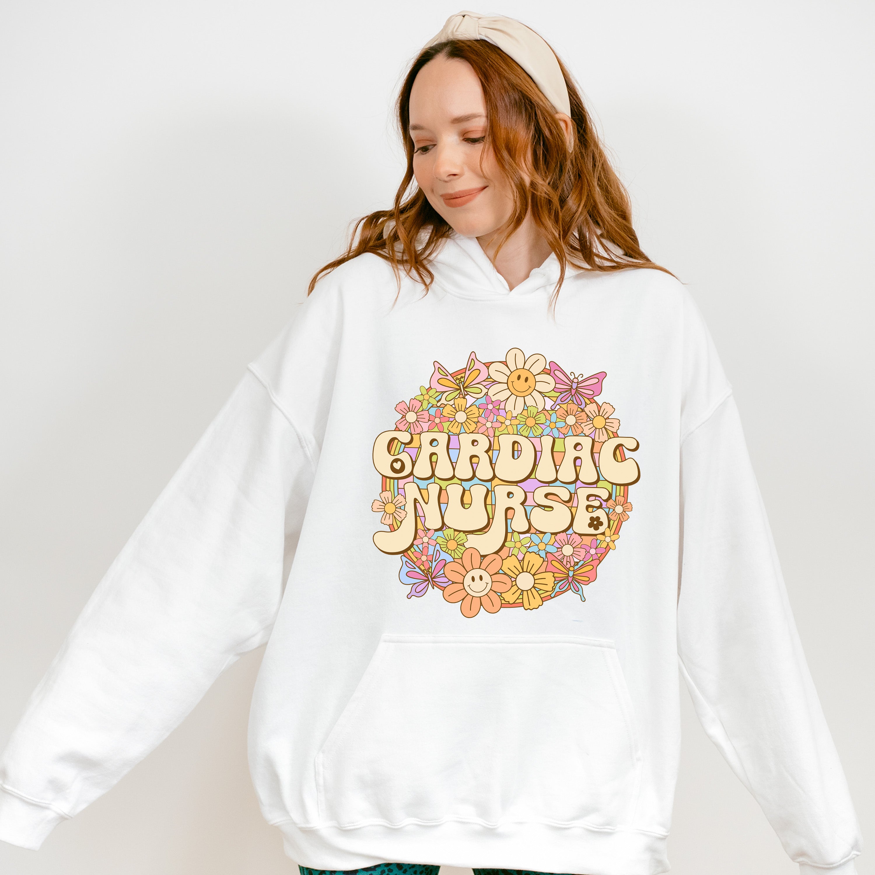 Cardiac Nurse Floral Circle Design - Cardiac Nurse Unisex Crewneck T-Shirt Sweatshirt Hoodie