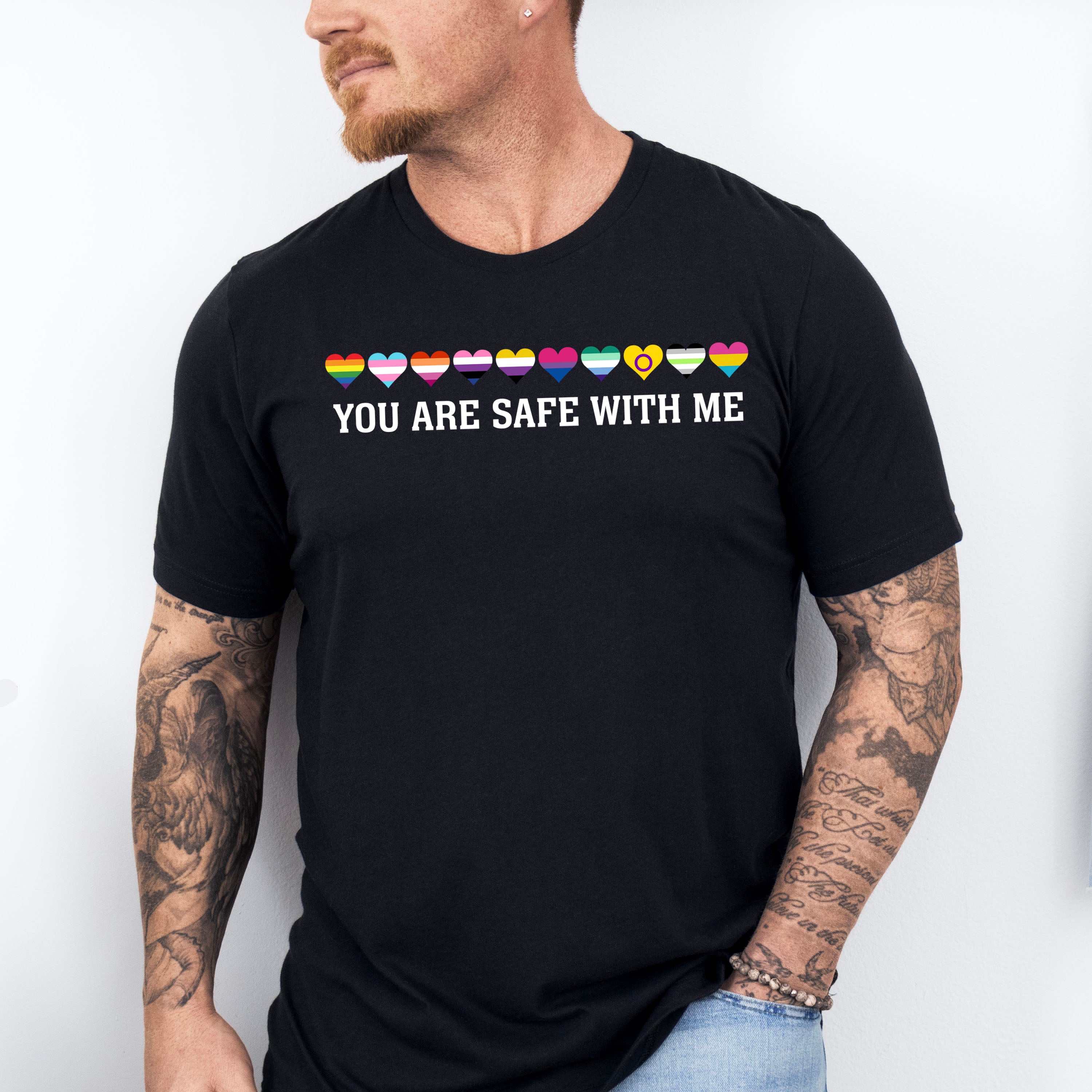 You Are Safe With Me Hearts - Gay Unisex Crewneck T-Shirt Sweatshirt Hoodie