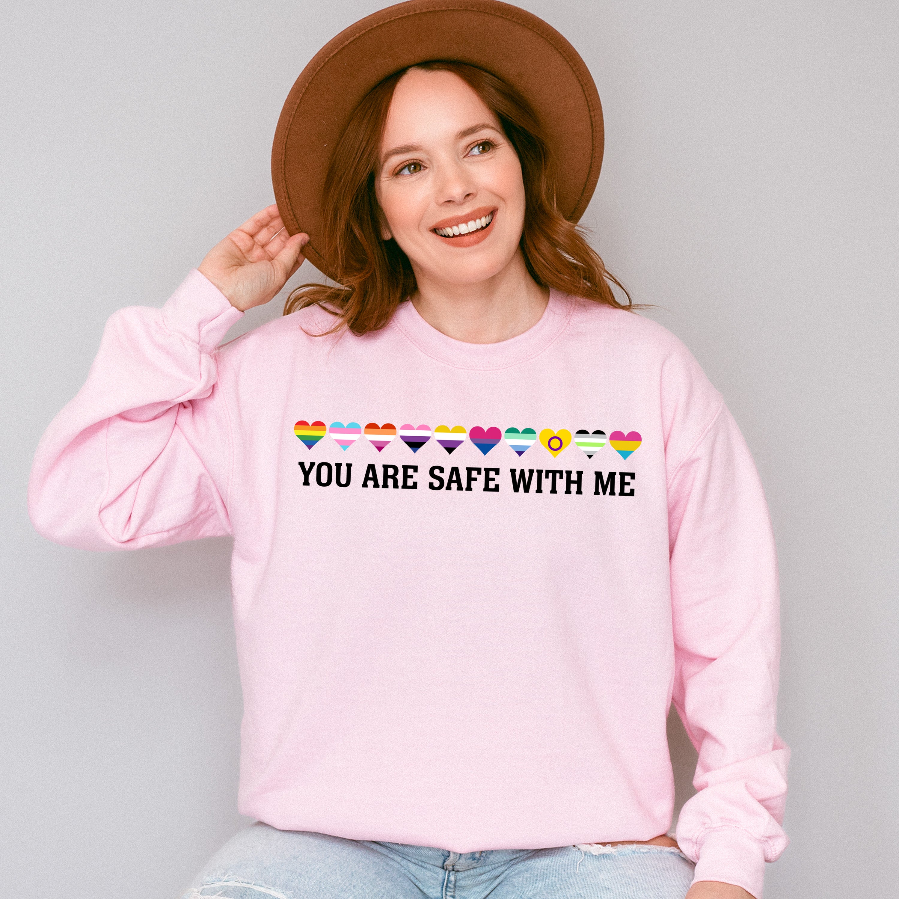 You Are Safe With Me Hearts - Gay Unisex Crewneck T-Shirt Sweatshirt Hoodie