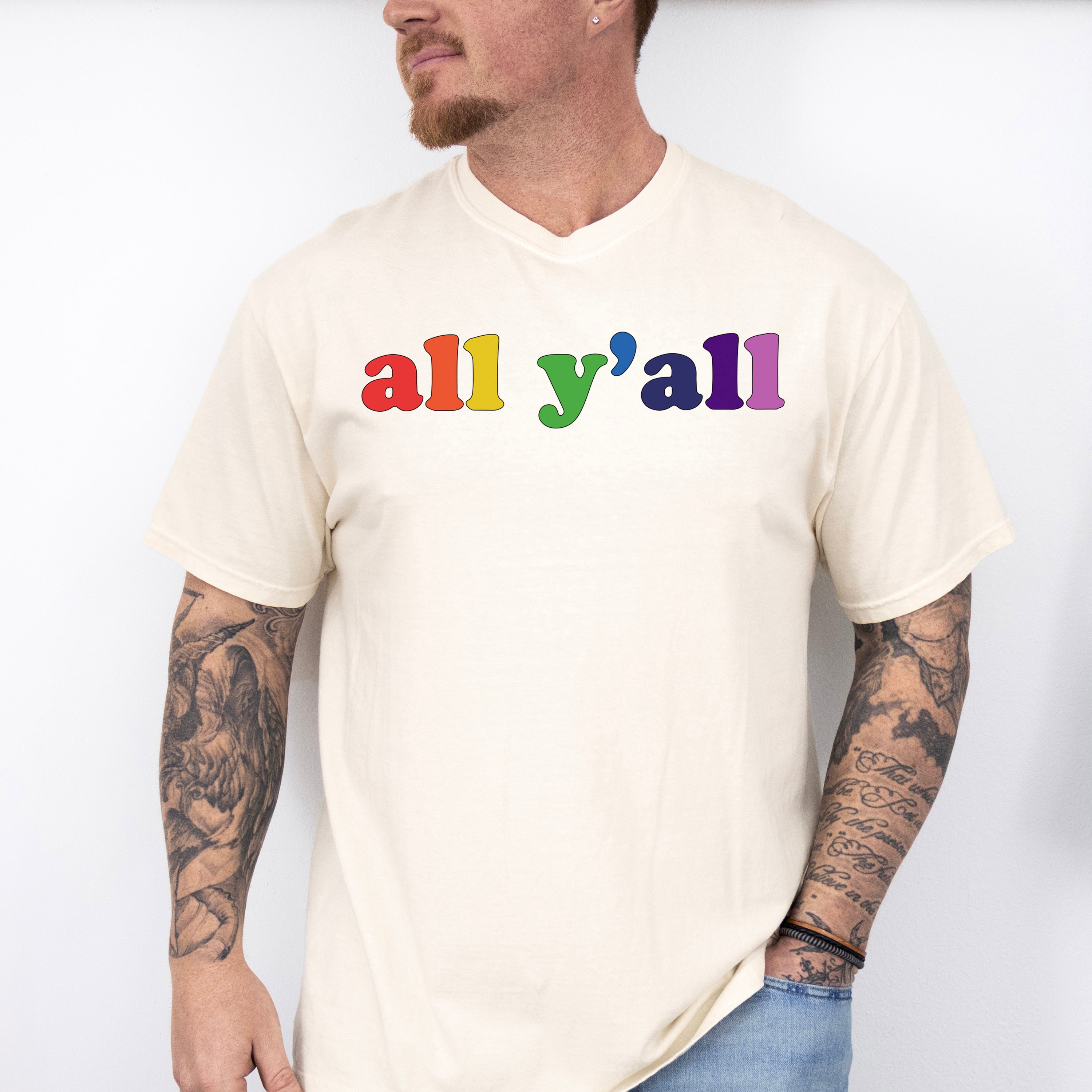 All Y'all Rainbow Colors - Gay Unisex Crewneck T-Shirt Sweatshirt Hoodie