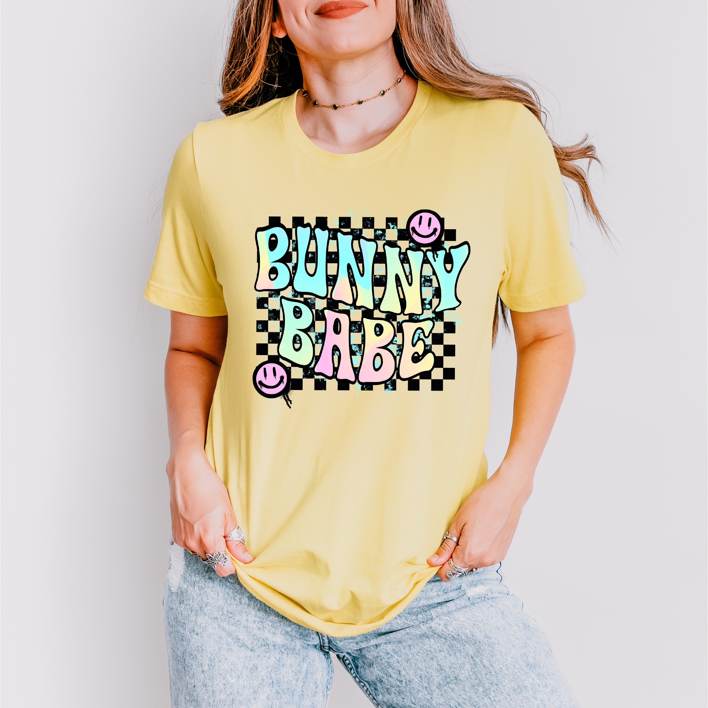 Bunny Babe Smiley - Easter Day Unisex Crewneck T-Shirt Sweatshirt Hoodie