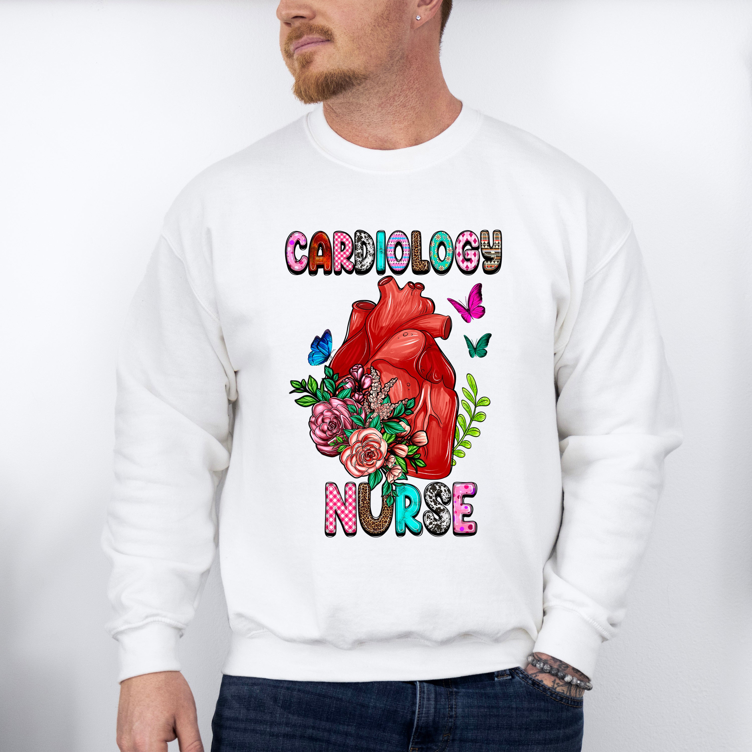 Cardiology Nurse Heart Floral Design - Cardiac Nurse Unisex Crewneck T-Shirt Sweatshirt Hoodie