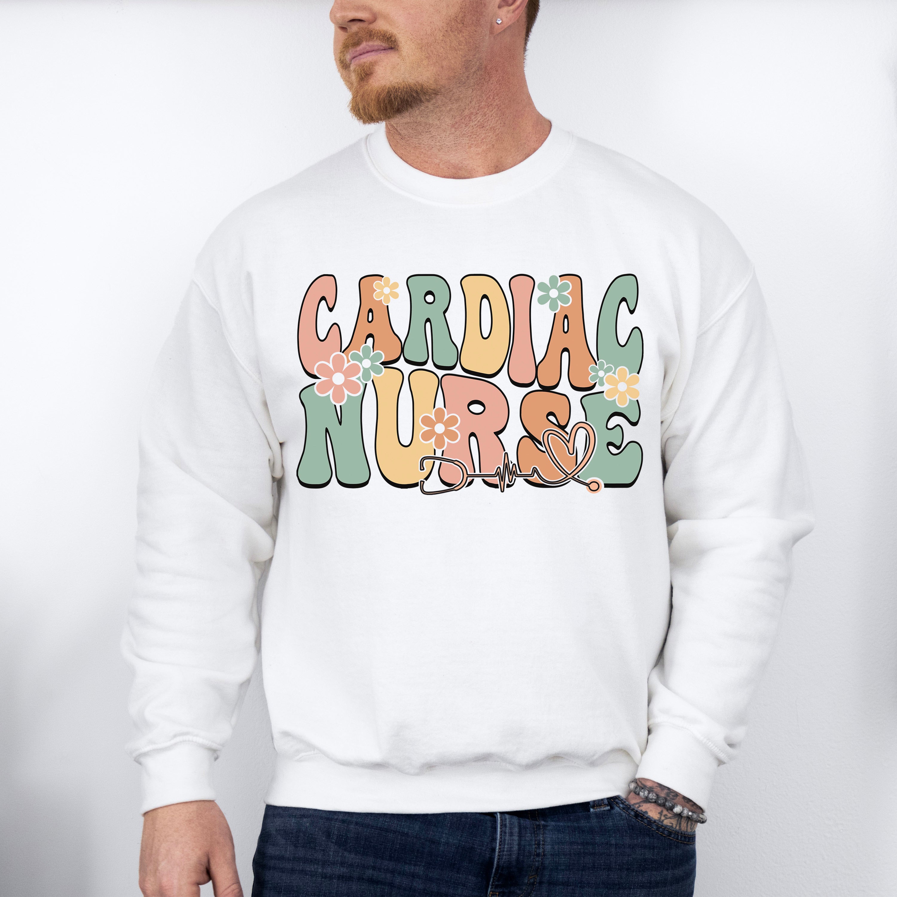 Cardiac Nurse Flowers Design - Cardiac Nurse Unisex Crewneck T-Shirt Sweatshirt Hoodie
