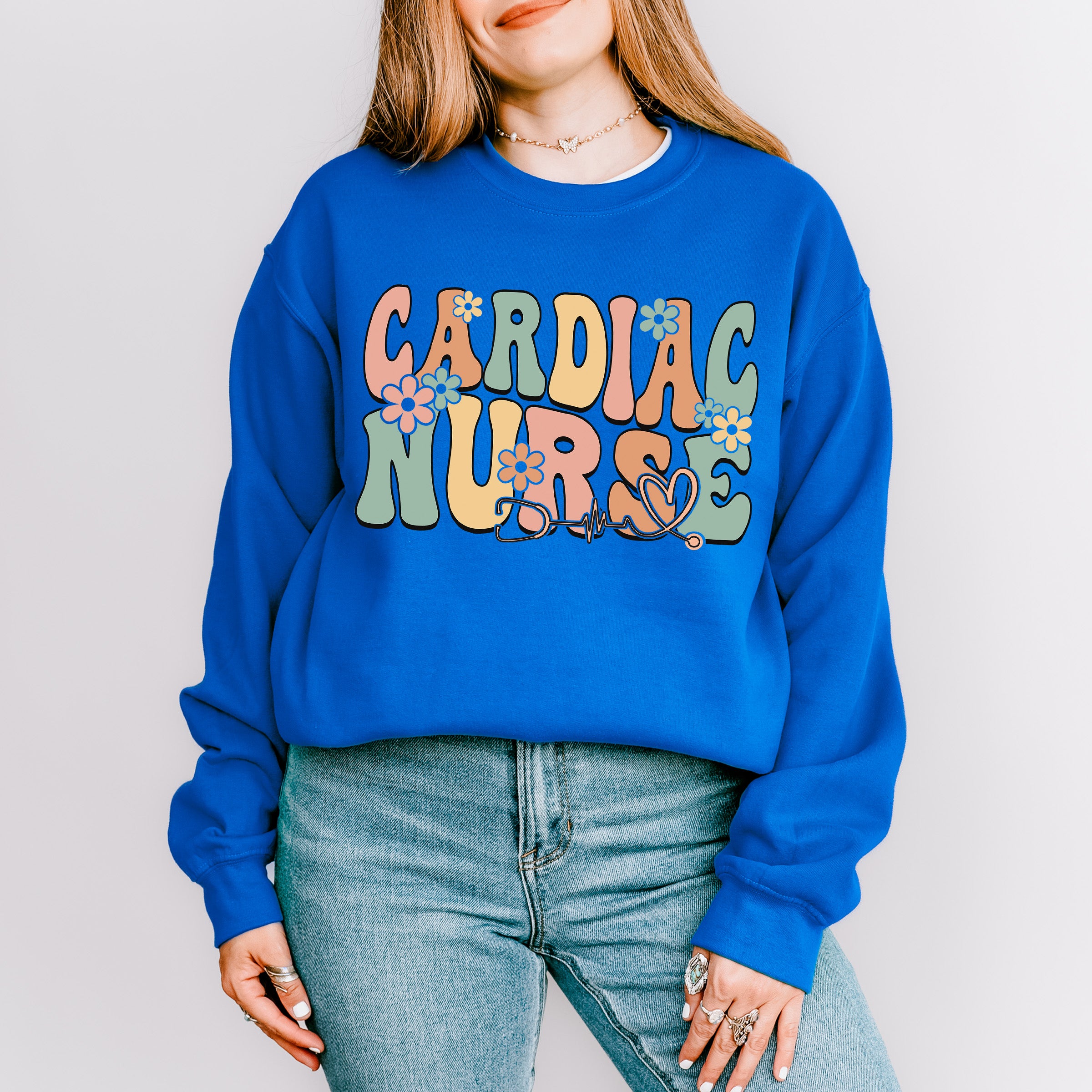 Cardiac Nurse Flowers Design - Cardiac Nurse Unisex Crewneck T-Shirt Sweatshirt Hoodie