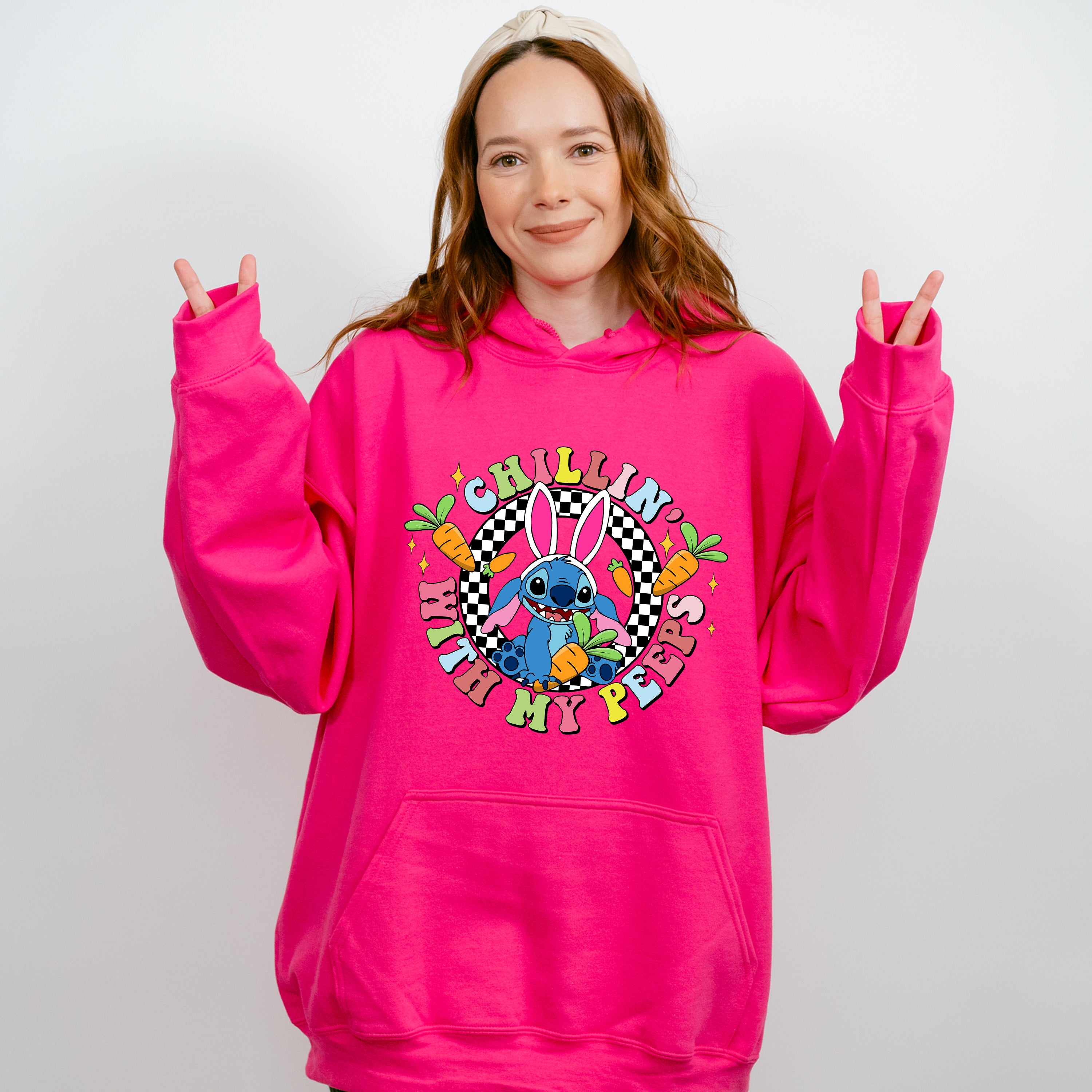 Chilling With My Peeps Stitch - Easter Day Unisex Crewneck T-Shirt Sweatshirt Hoodie