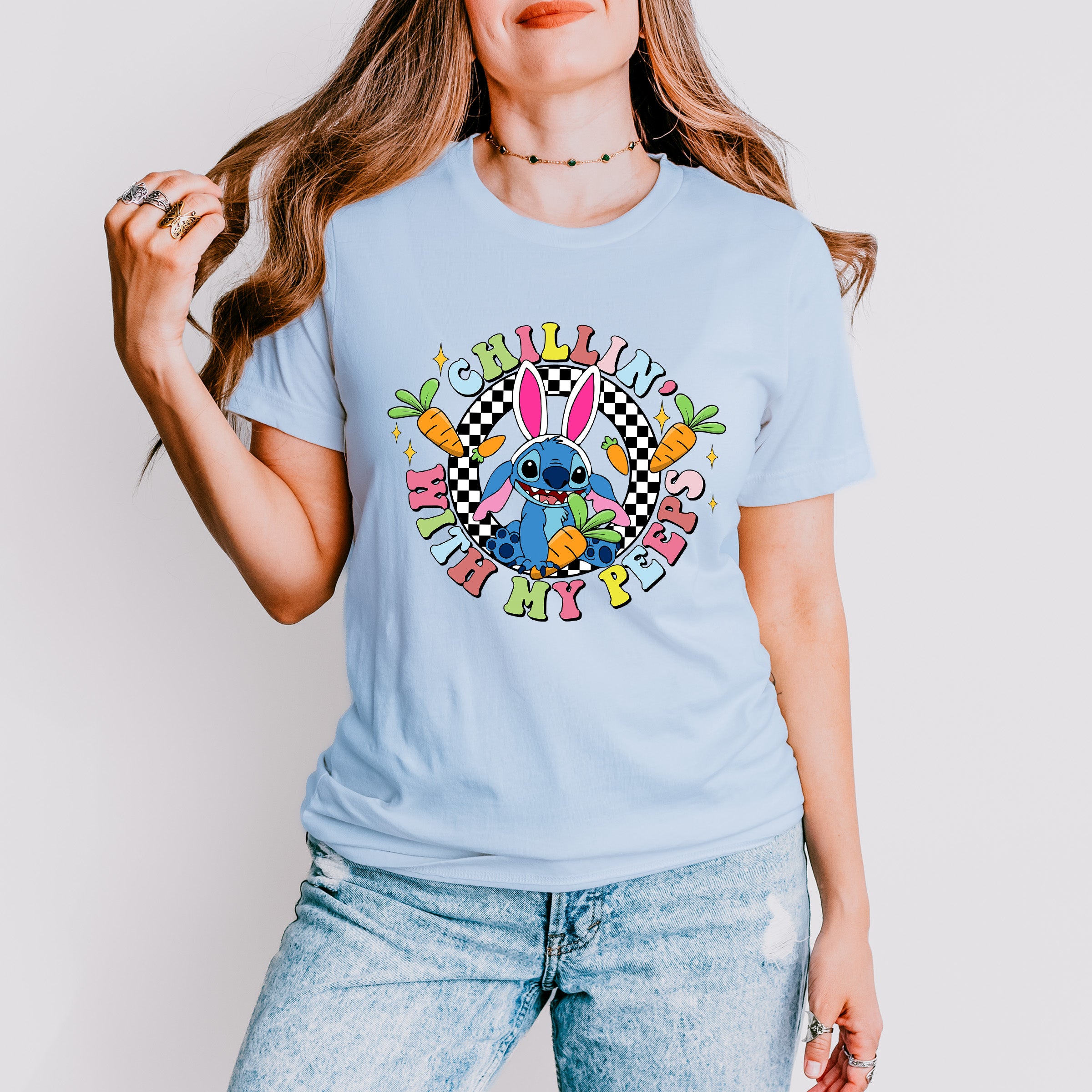 Chilling With My Peeps Stitch - Easter Day Unisex Crewneck T-Shirt Sweatshirt Hoodie