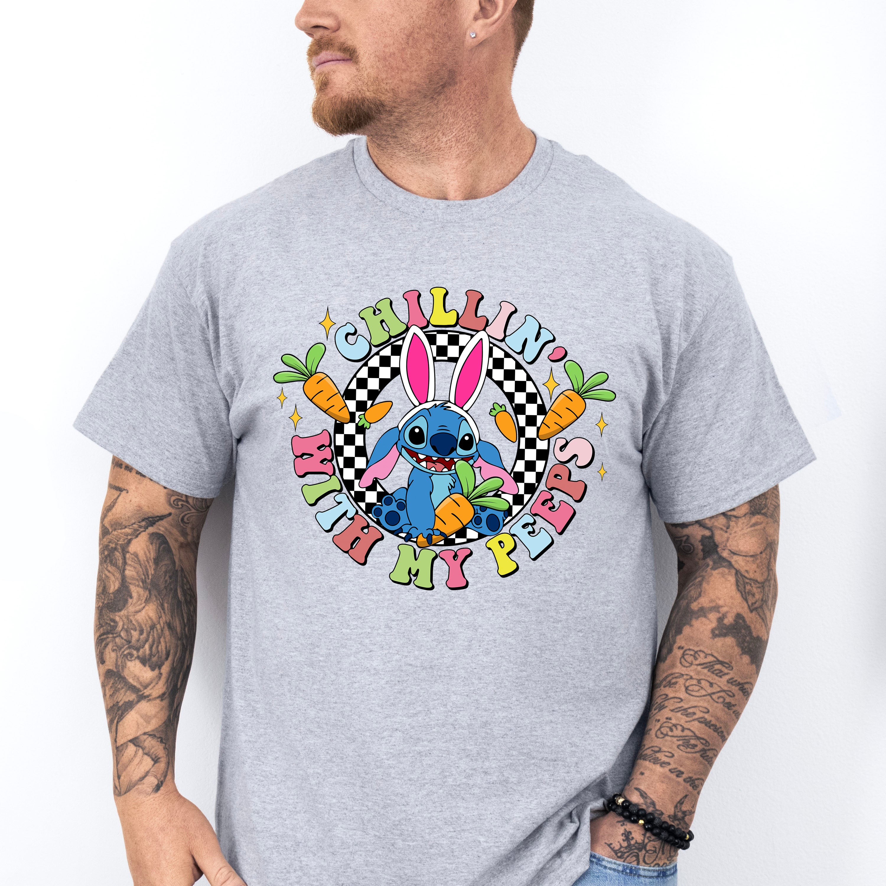 Chilling With My Peeps Stitch - Easter Day Unisex Crewneck T-Shirt Sweatshirt Hoodie