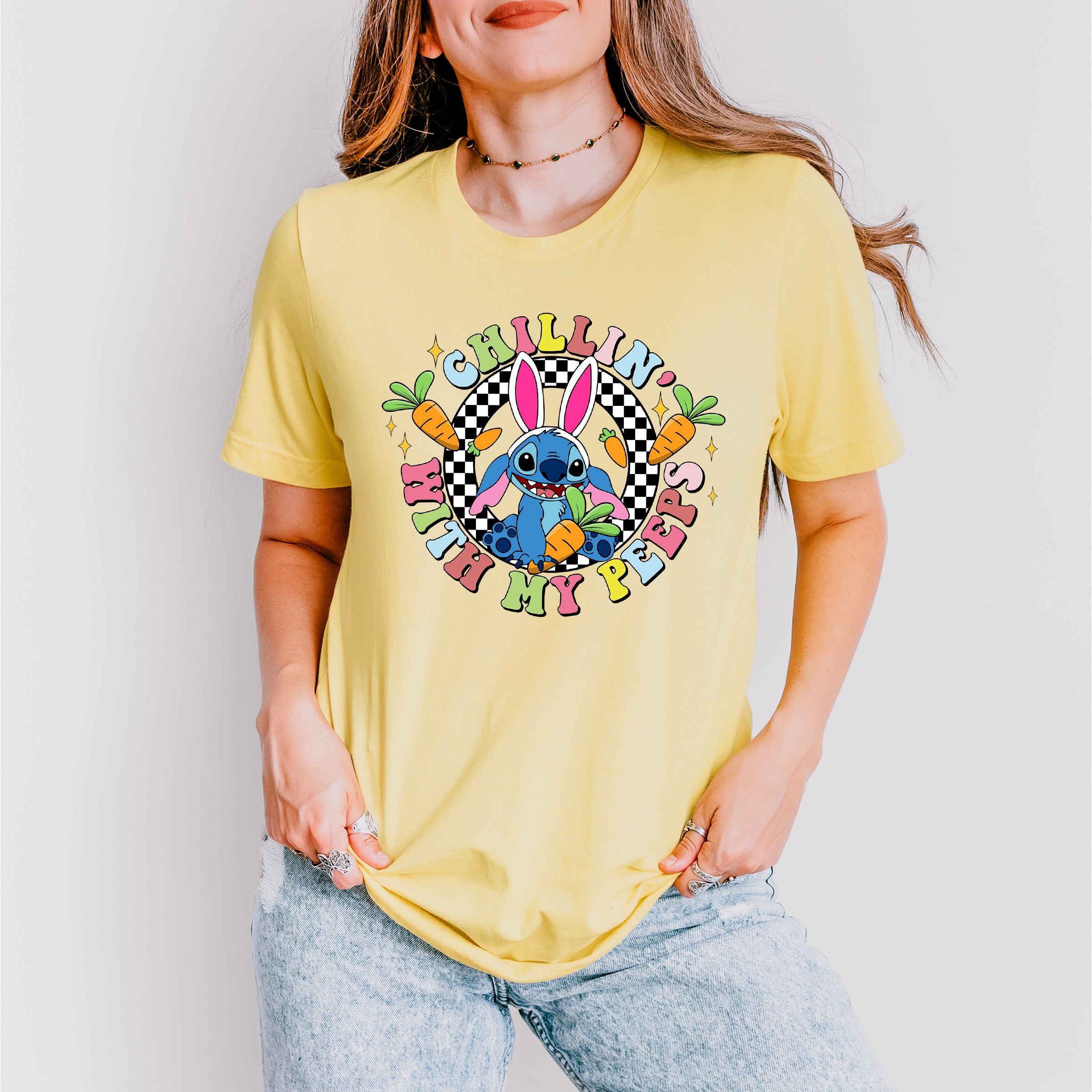 Chilling With My Peeps Stitch - Easter Day Unisex Crewneck T-Shirt Sweatshirt Hoodie
